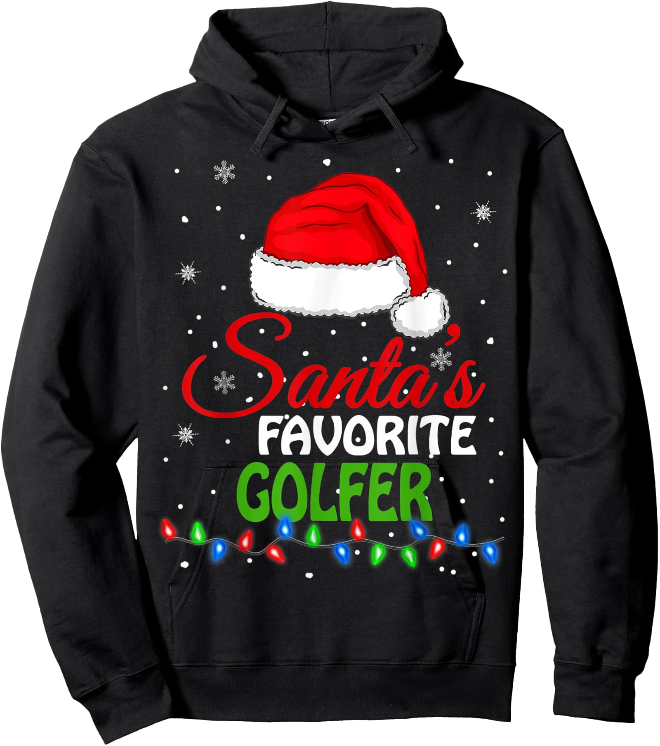 Santa's Favorite Golfer Santa Hat Lights. Funny Christmas Hoodie - Hoodie | Black