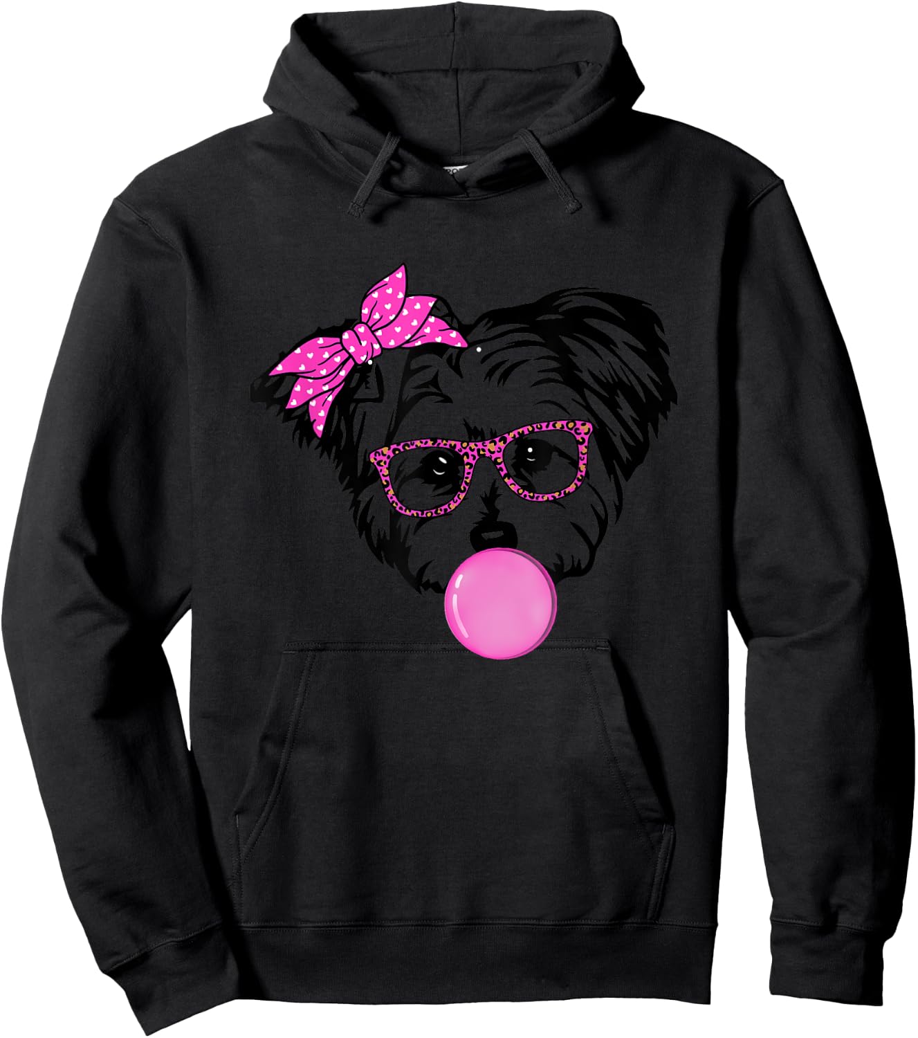 Morkie dog Mom with bubble gum bandana glasses Hoodie - Hoodie | Black