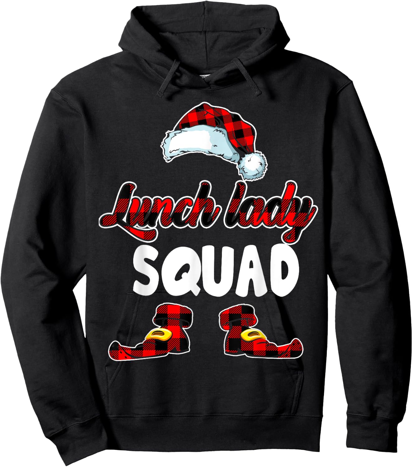 Lunch Lady Squad Santa Elf Red Plaid Christmas Pajama Hoodie - Hoodie | Black