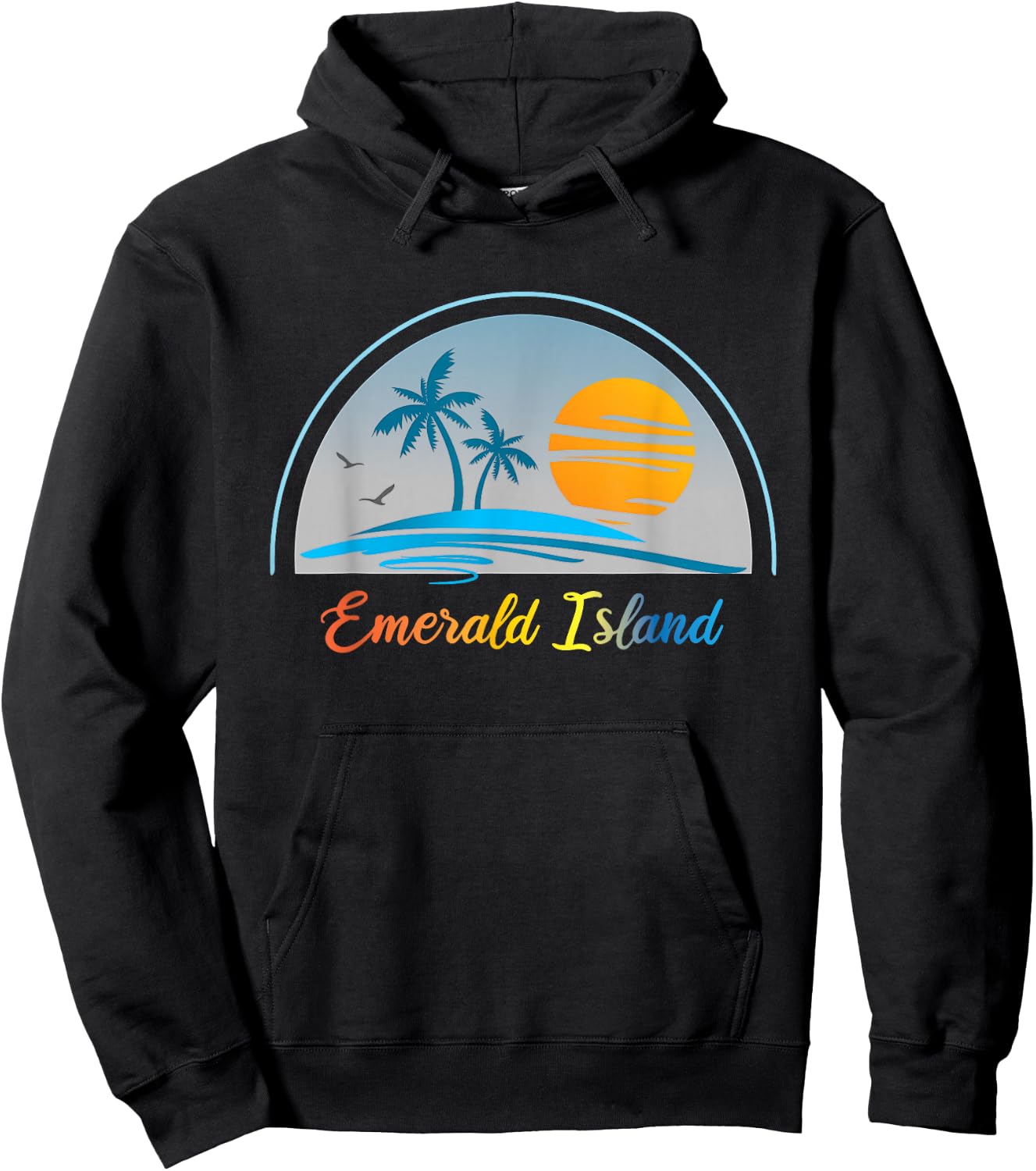 Emerald Island NC North Carolina Souvenir Palm Tree Surfer Hoodie - Hoodie | Black