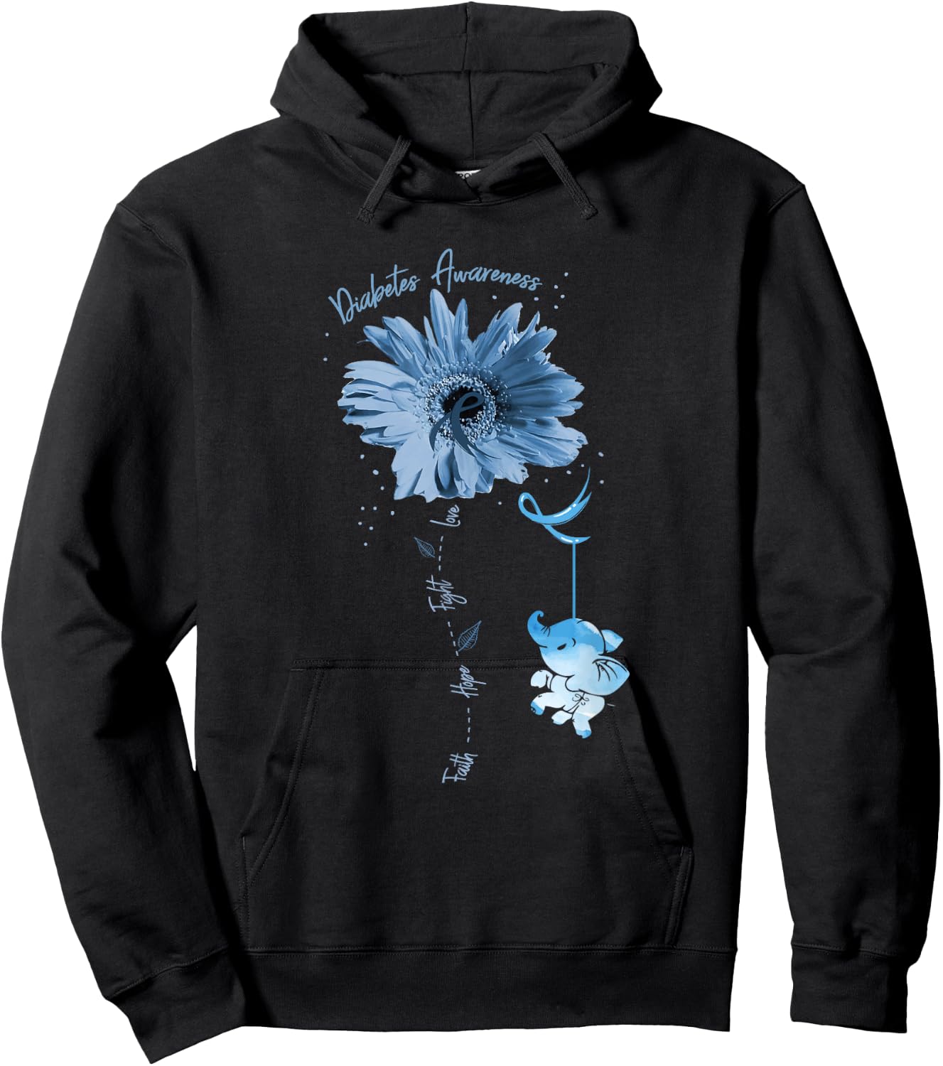 Faith Hope Fight Love Elephant Sunflower Diabetes Awareness Hoodie - Hoodie | Black