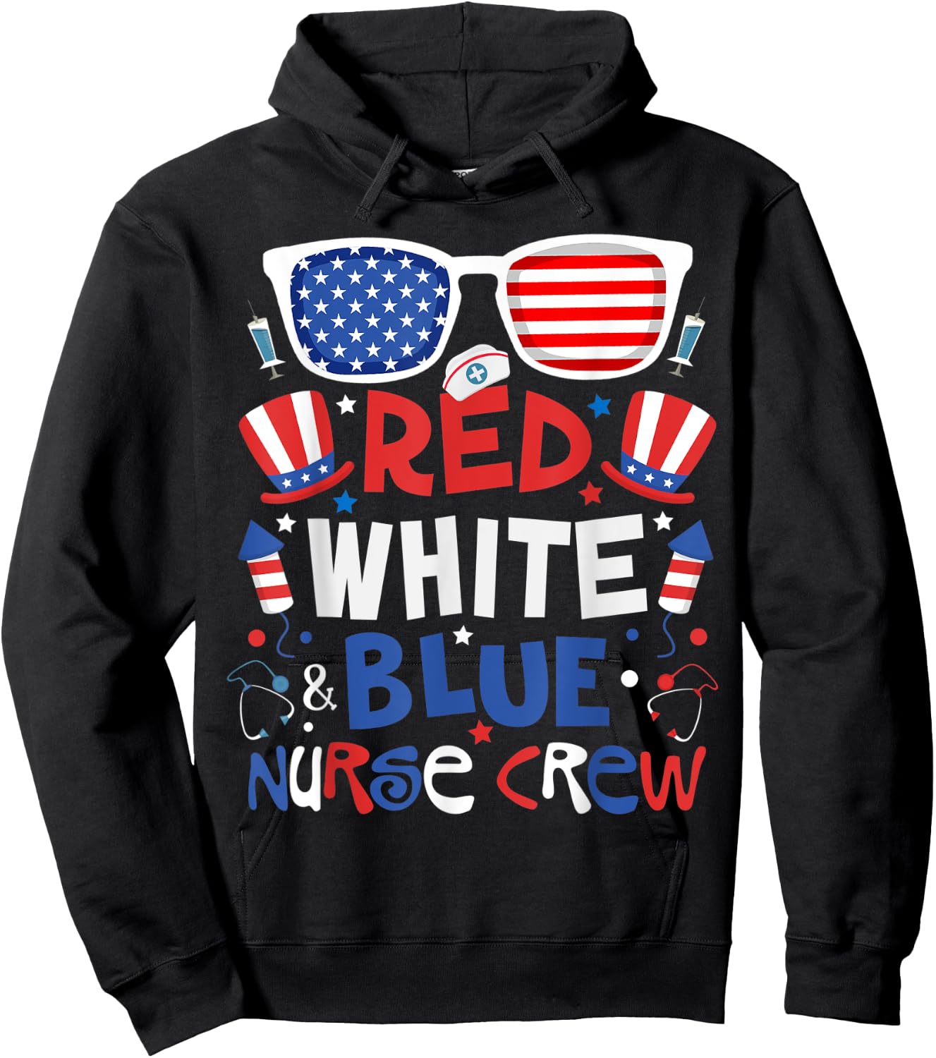 4th Of July Nurse Crew Scrub Tops Patriotic Nurses Matching Kids Men Hoodie - Hoodie | Black