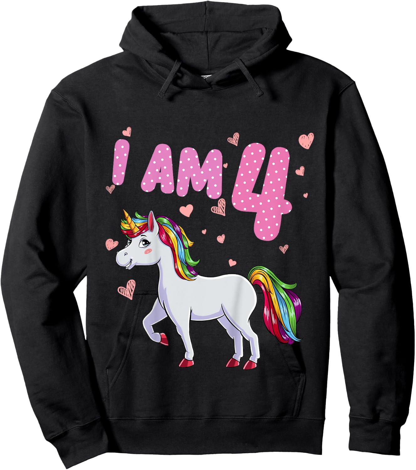 Unicorn Girl 4th Birthday 4 Years Old Girls Unicorn Birthday Hoodie - Hoodie | Black