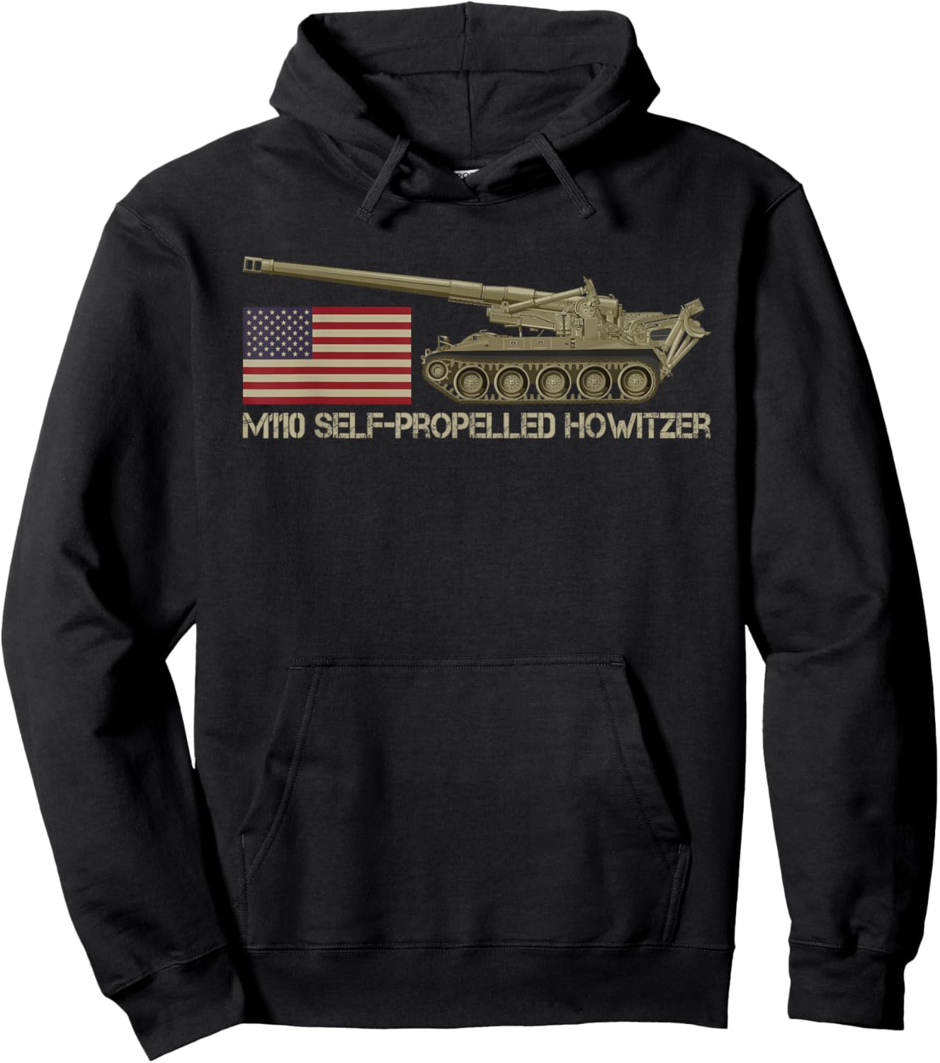 M110 Self-propelled Howitzer USA American Flag Hoodie - Hoodie | Black
