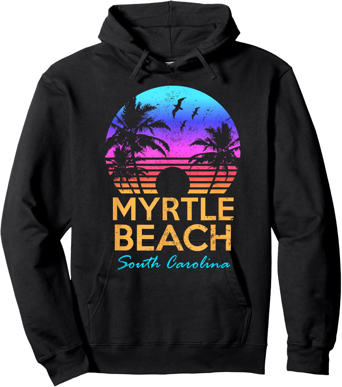 Myrtle Beach South Carolina Vacation Vintage Sunset Graphic Hoodie - Hoodie | Black