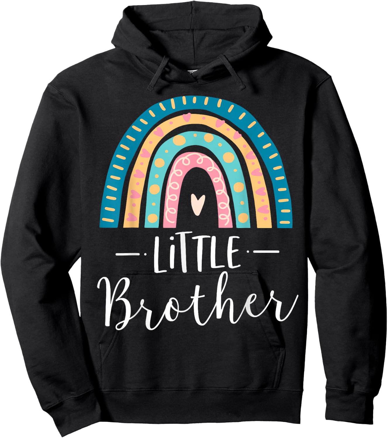 Little Brother Rainbow Sibling Gift Family Matching Birthday Hoodie - Hoodie | Black