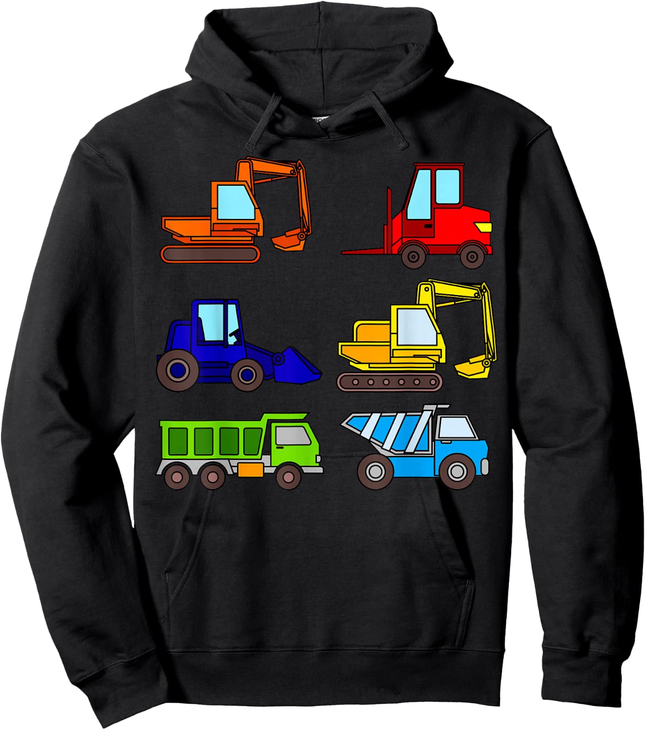 Excavator Dump Trucks Tractor Fork Lift Concrete Mixer Kids Hoodie - Hoodie | Black
