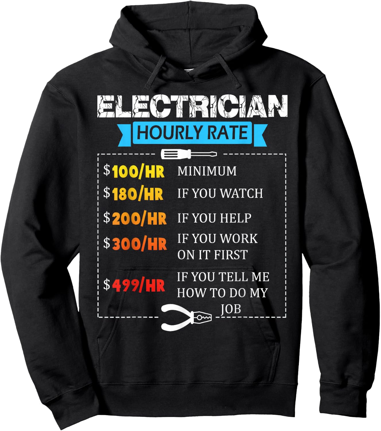 Hourly Rate Gift Electrician | Funny Electrician Hoodie - Hoodie | Black