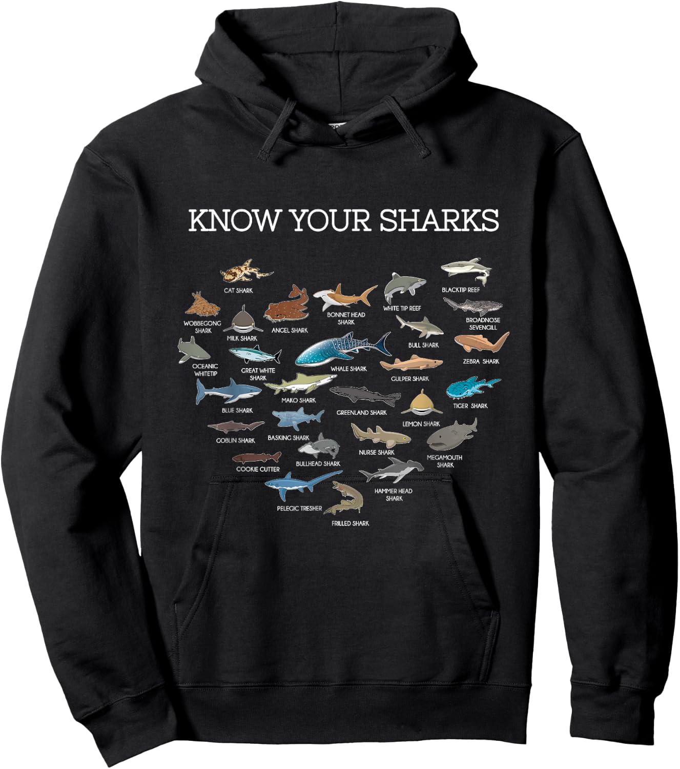 Shark Faces Types Of Sharks Gift Marine Biology Ocean Shark Hoodie - Hoodie | Black