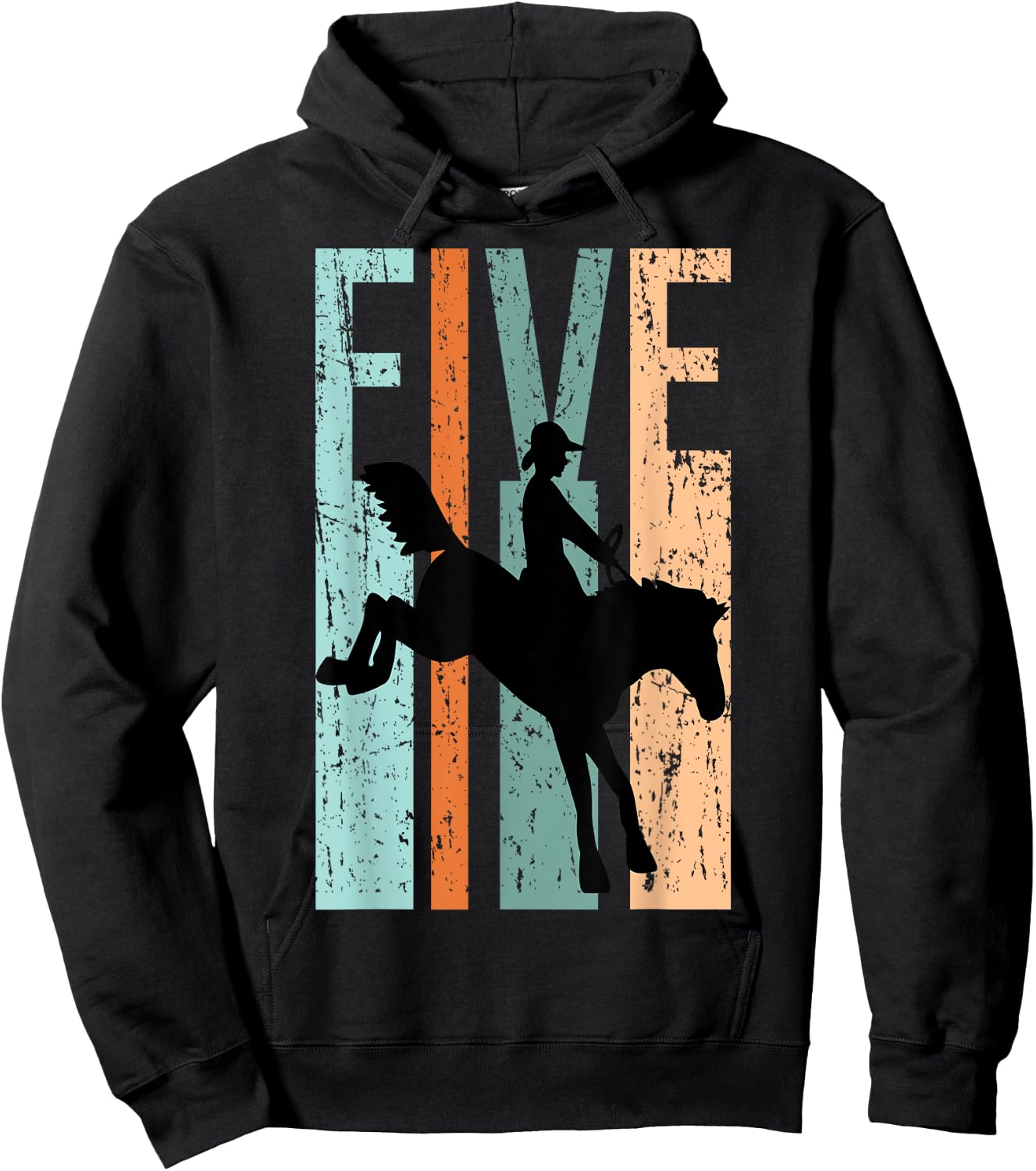 5th Birthday Kids Retro Rodeo Horse Lovers Cowboys Rider Hoodie - Hoodie | Black