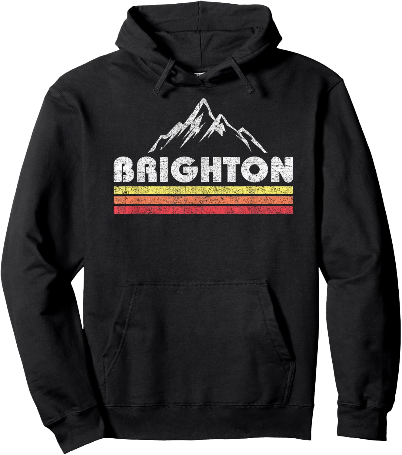 Vintage Retro Brighton Utah Mountain Faded Lines Ski Hoodie - Hoodie | Black