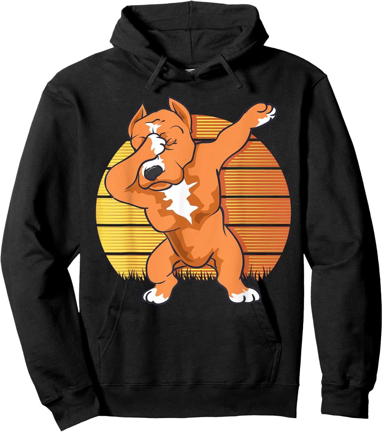 Vintage Sunset Funny Pitbull Dabbing Pitbull Fans Dog Men Women Kids Hoodie - Hoodie | Black