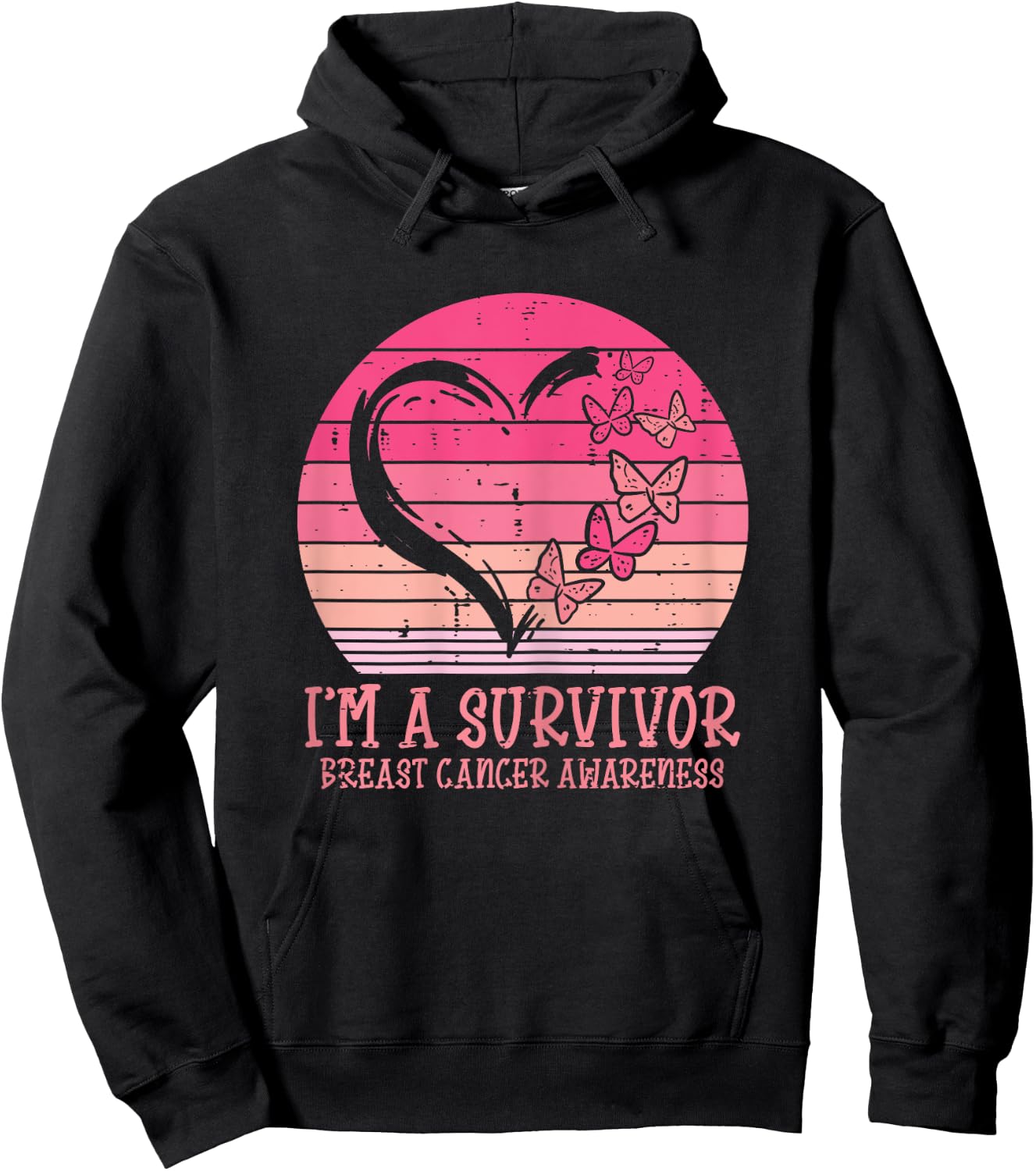 Im A Survivor Heart Butterfly Breast Cancer Awareness Gift Hoodie - Hoodie | Black