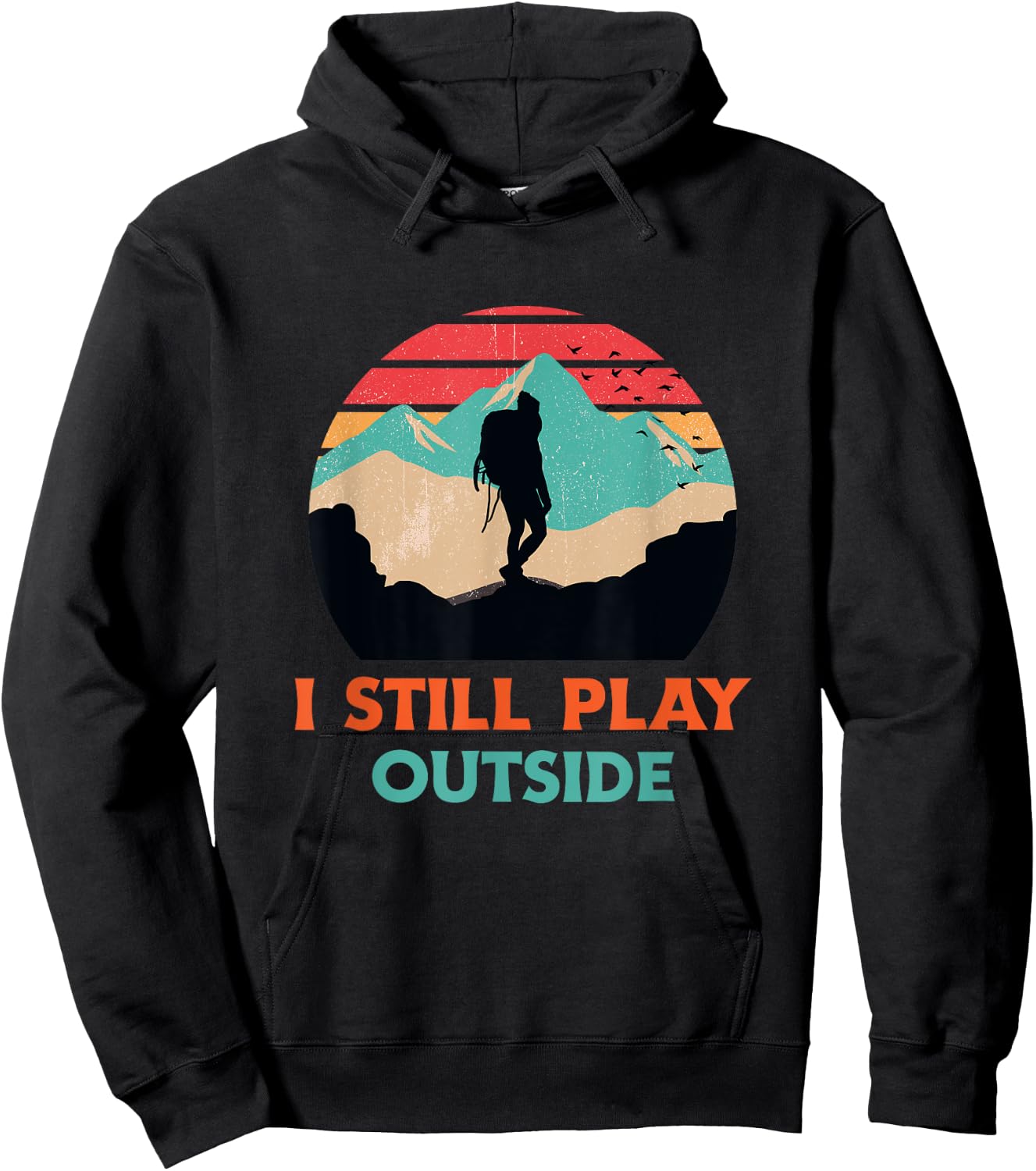 I Still Play Outside Shirt Hiking Retro Sunset Silhouette Hoodie - Hoodie | Black