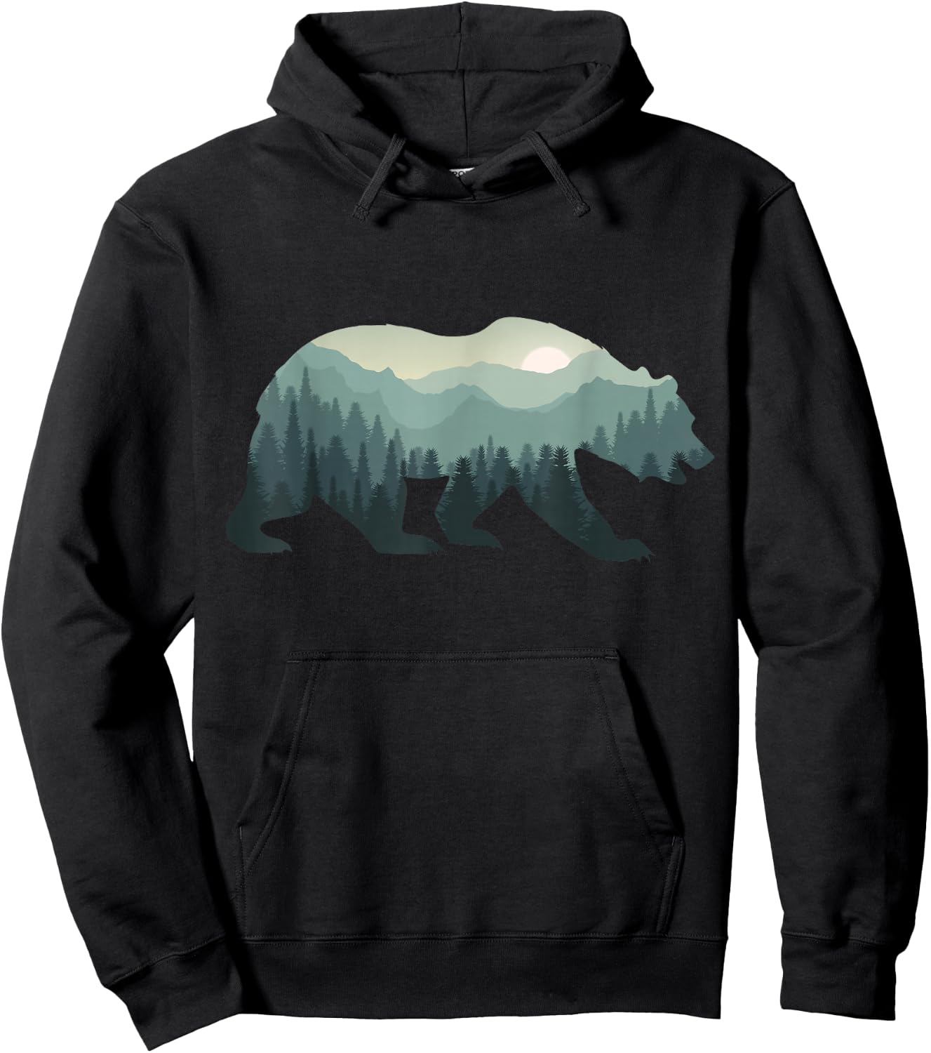 Misty Forest Bear Silhouette Wildlife Nature Lover Hoodie - Hoodie | Black