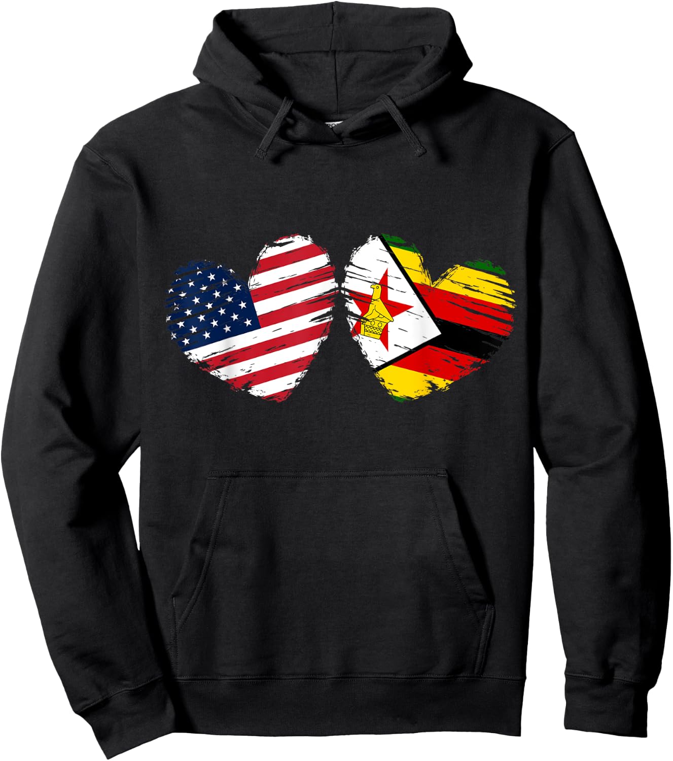 USA Zimbabwe Flag Heart Valentines Day Zimbabwean American Hoodie - Hoodie | Black