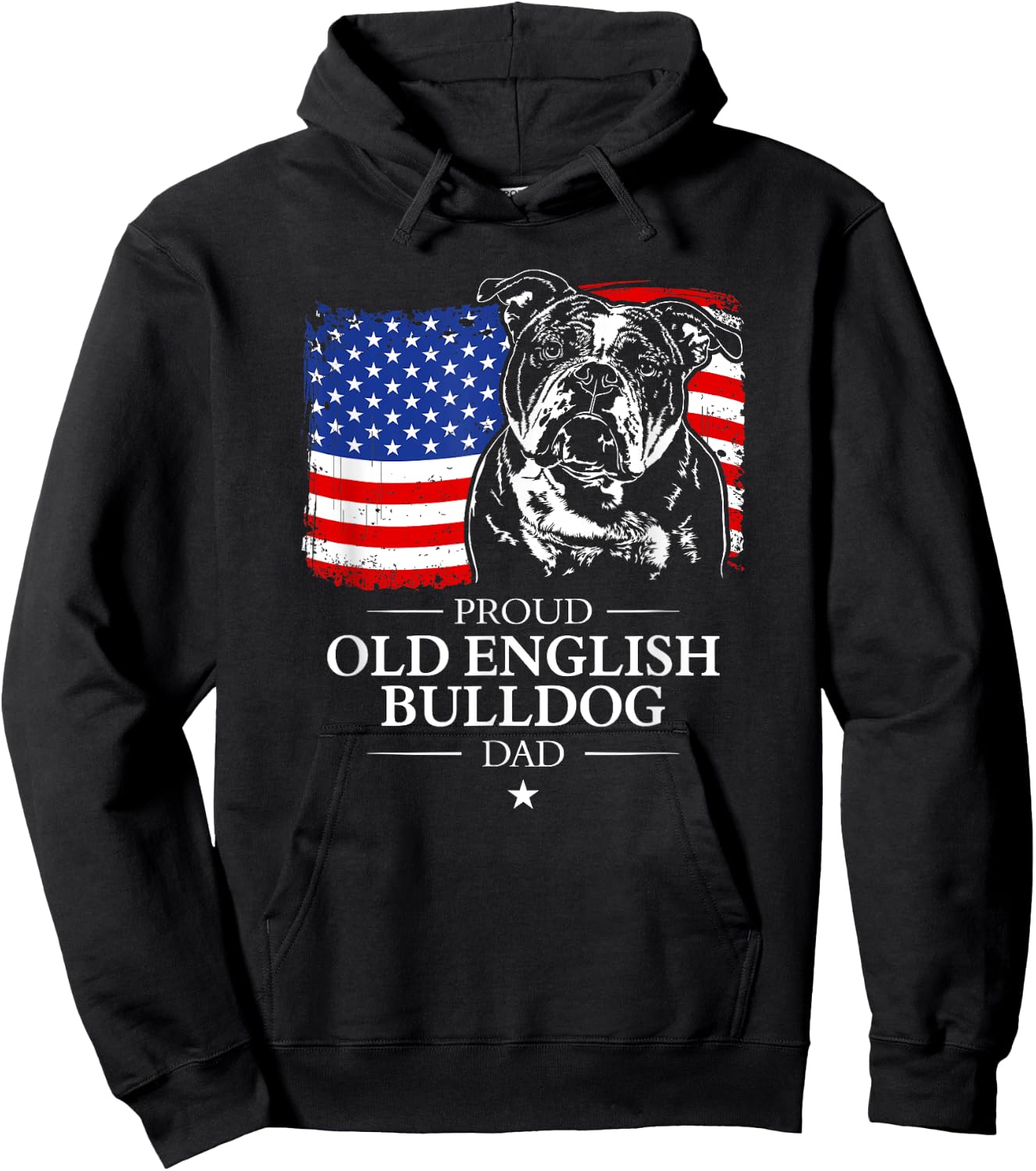 Proud Old English Bulldog Dad American Flag patriotic dog Hoodie - Hoodie | Black
