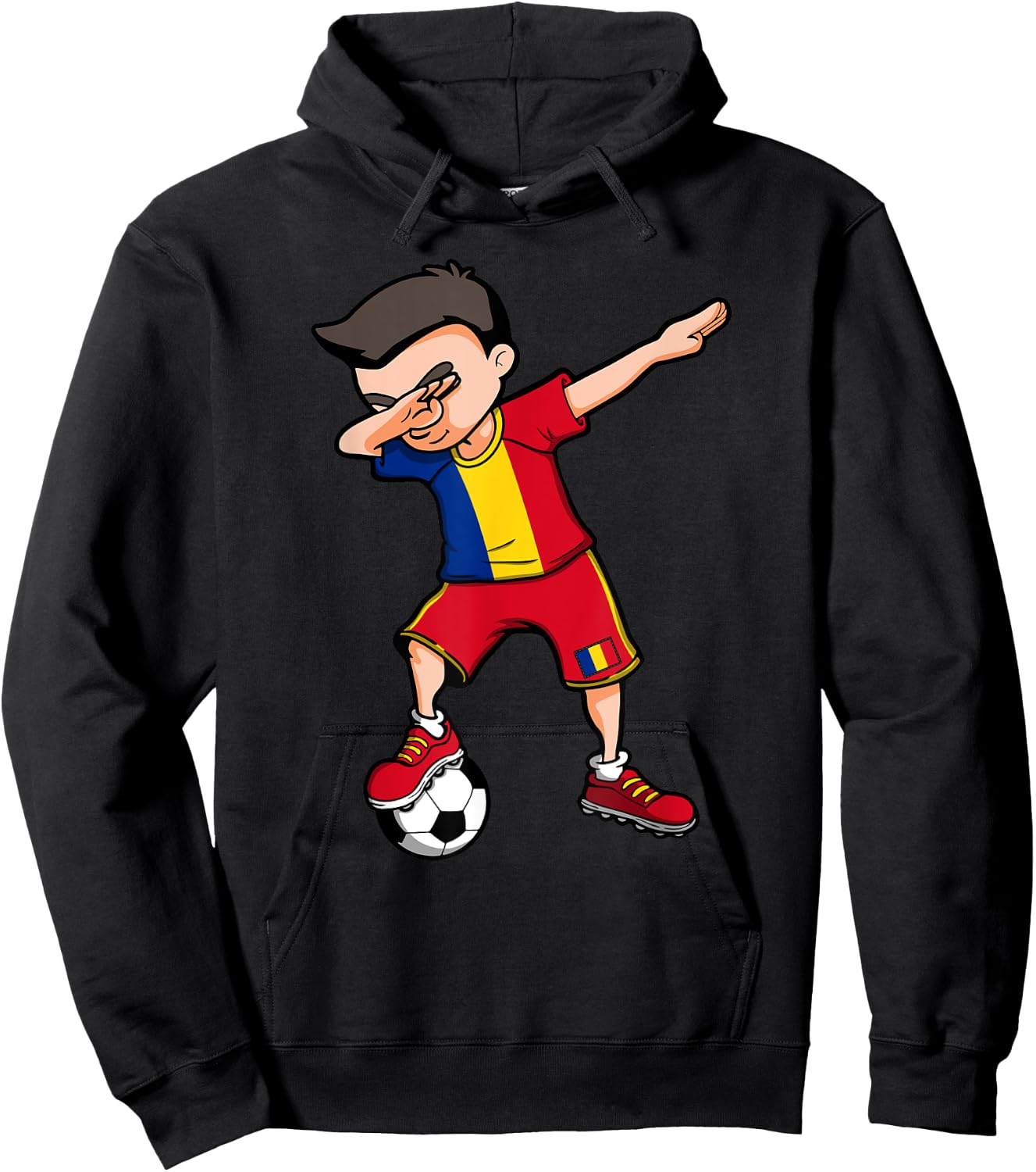 Dabbing Soccer Boy Romania Football Fan Jersey Romanian Flag Hoodie - Hoodie | Black