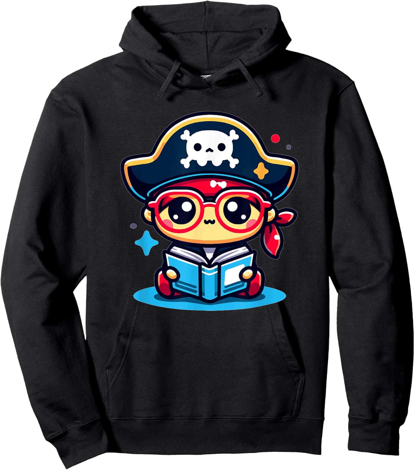 Adorable Book Lover Pirate With Reading Glasses Cute Hoodie - Hoodie | Black