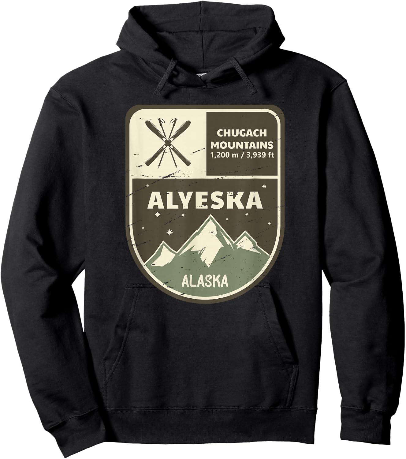 Alyeska Chugach Mountains Alaska Vintage Hoodie - Hoodie | Black