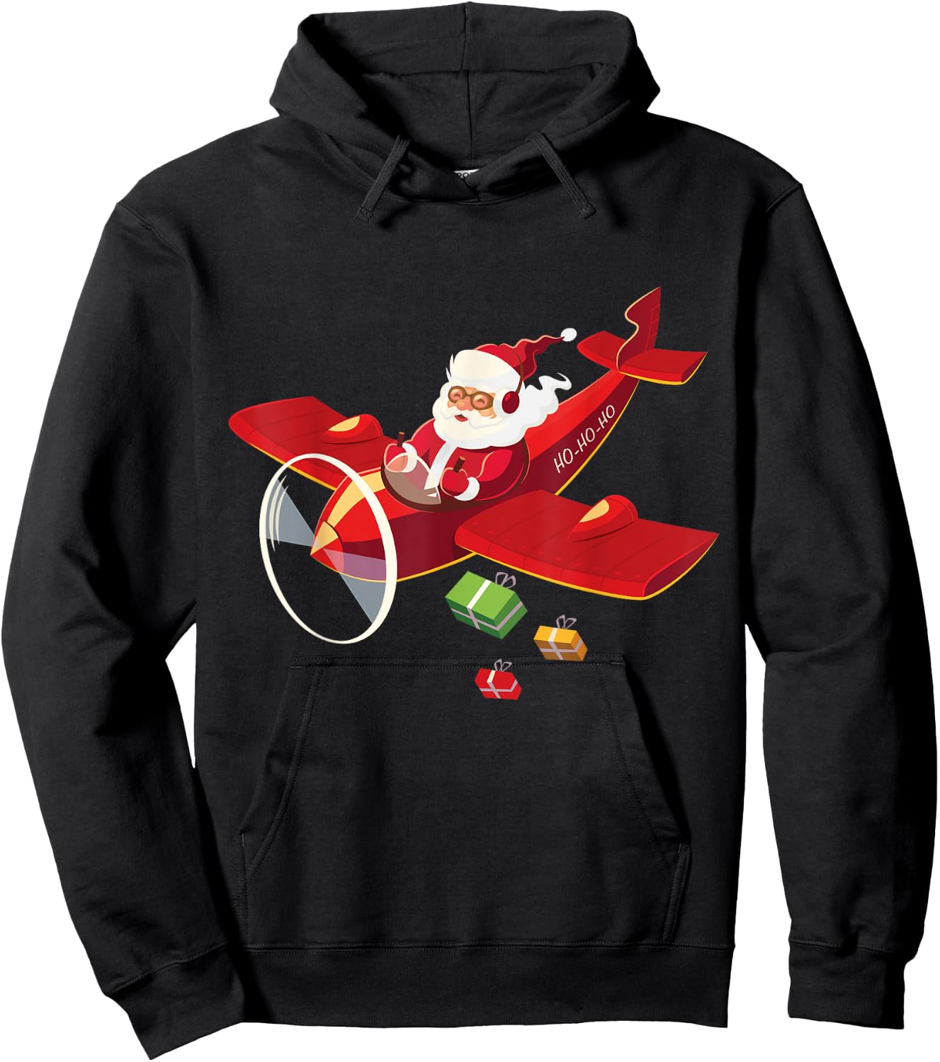Christmas Santa Claus Pilot Flying Airplane Gift Hoodie - Hoodie | Black