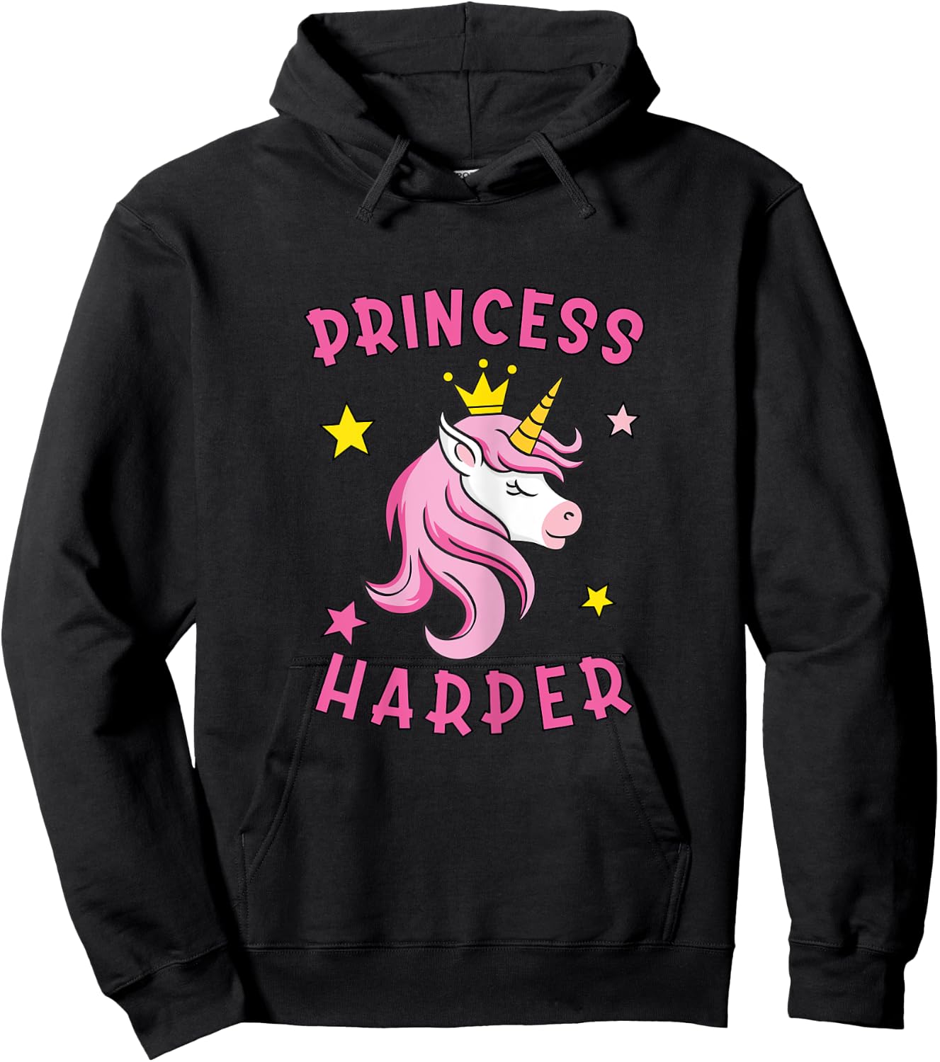 Unicorn Gifts Princess Harper Unicorn Girls White X-Small Classic Fit Short Sleeve Hoodie - Hoodie | Black