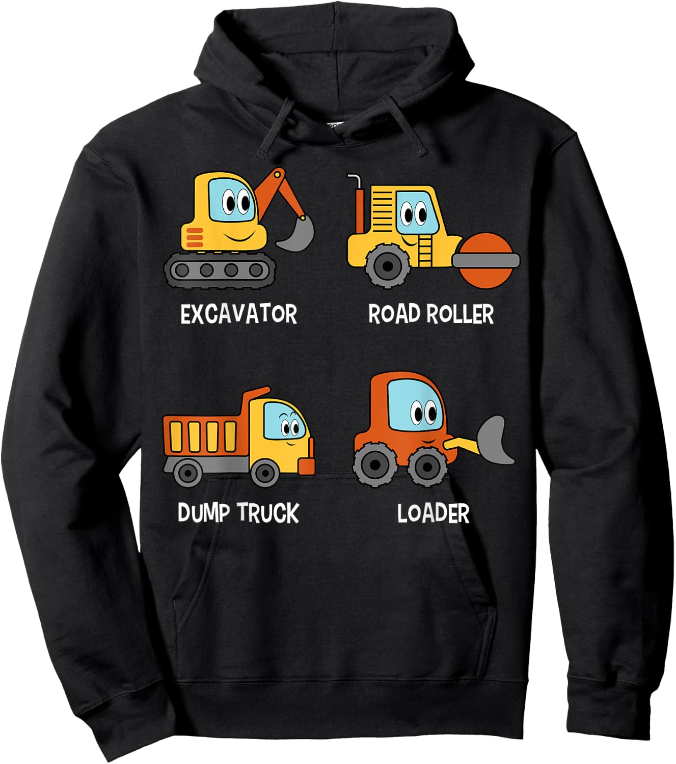 Excavator Road Roller Truck Loader Kids Toddlers Hoodie - Hoodie | Black