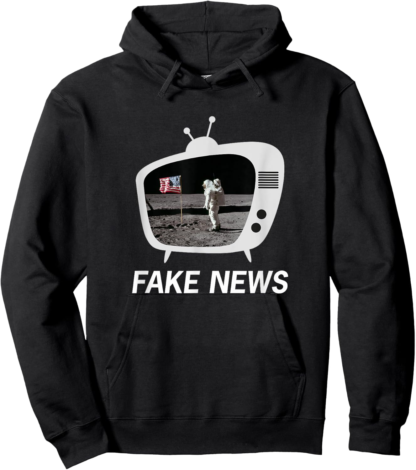 The Moon Landing was Fake News Retro TV design Hoodie - Hoodie | Black