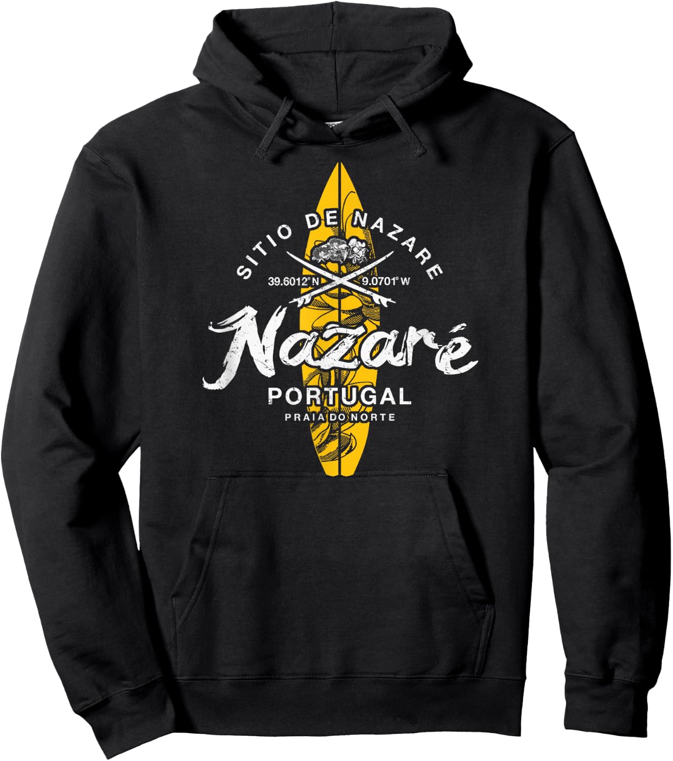Nazare Portugal Praia do Norte Vintage Surfing Hoodie - Hoodie | Black