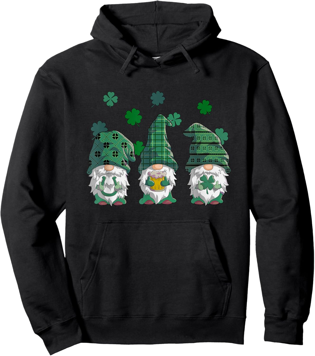 St Patricks Day Gnomes Shirt Women Buffalo Plaid Shamrock Hoodie - Hoodie | Black