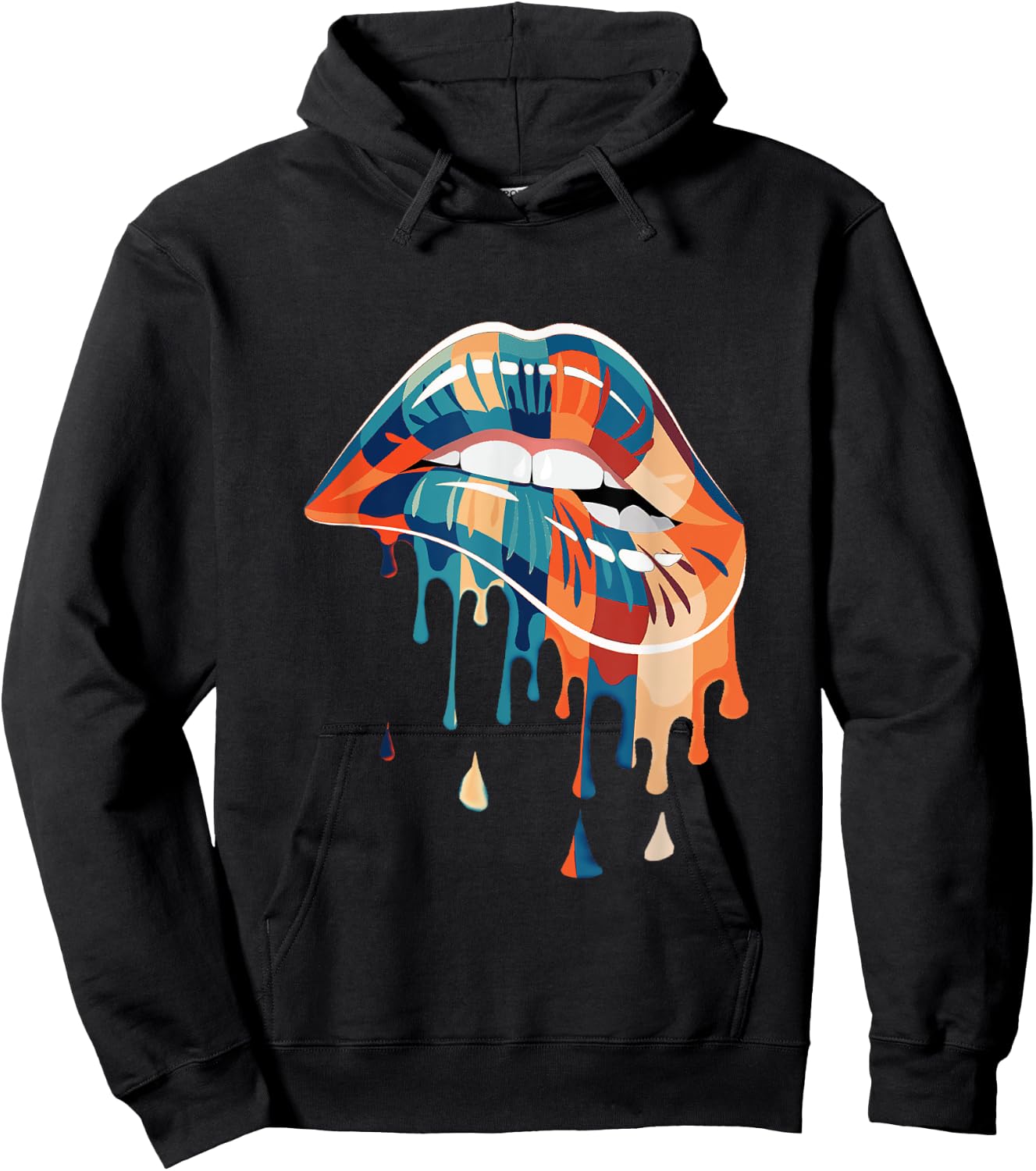 Retro - Biting Melting dripping Lips - Vintage colours Hoodie - Hoodie | Black