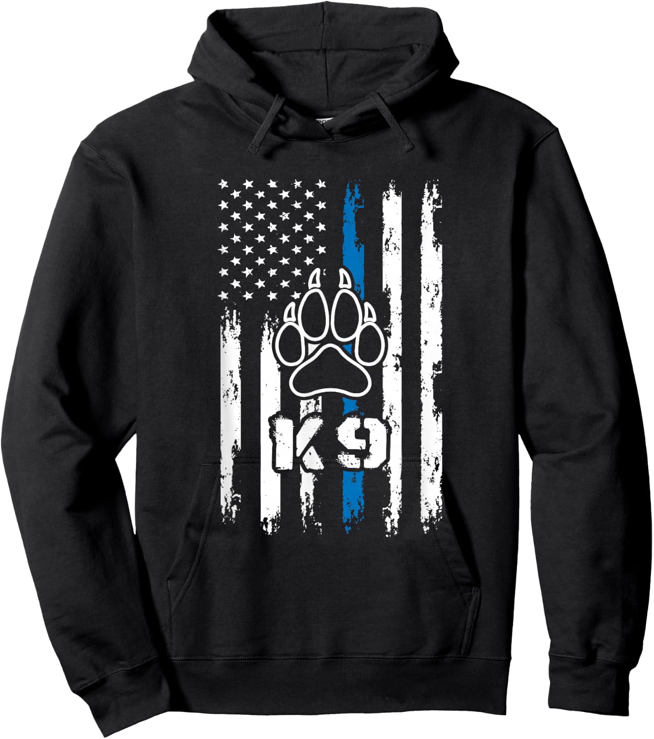 Police Flag with a Dog Paw and K9 Hoodie - Hoodie | Black