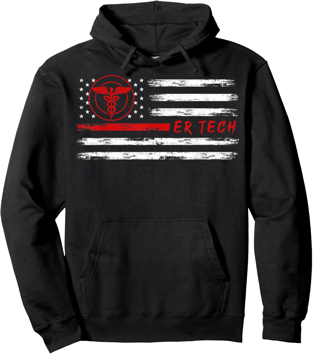 ER Tech US Flag Emergency Room Technologists ,ER Technicians Hoodie - Hoodie | Black
