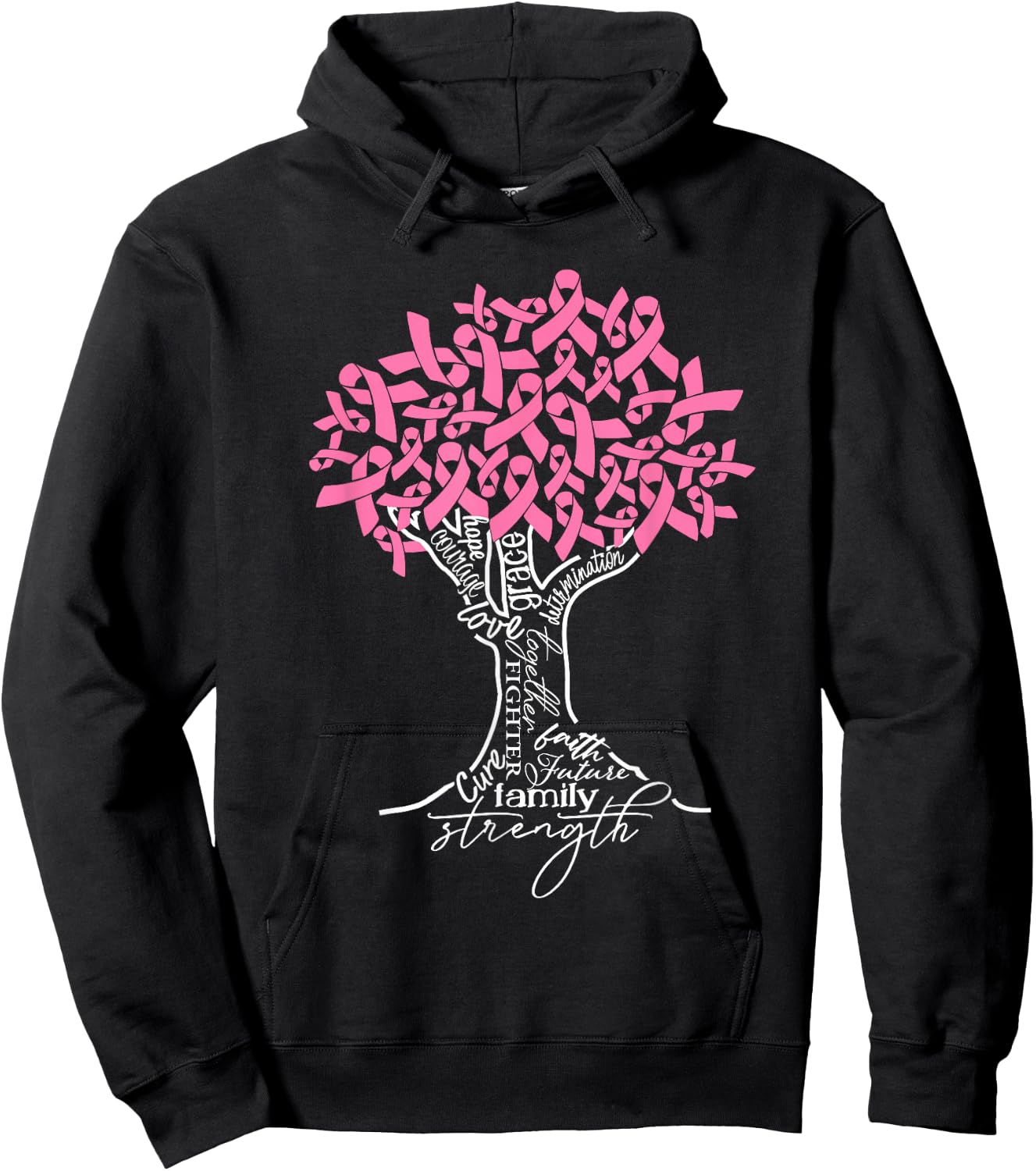 In October We Wear Pink Tree Ribbon Breast Cancer Awareness Hoodie - Hoodie | Black
