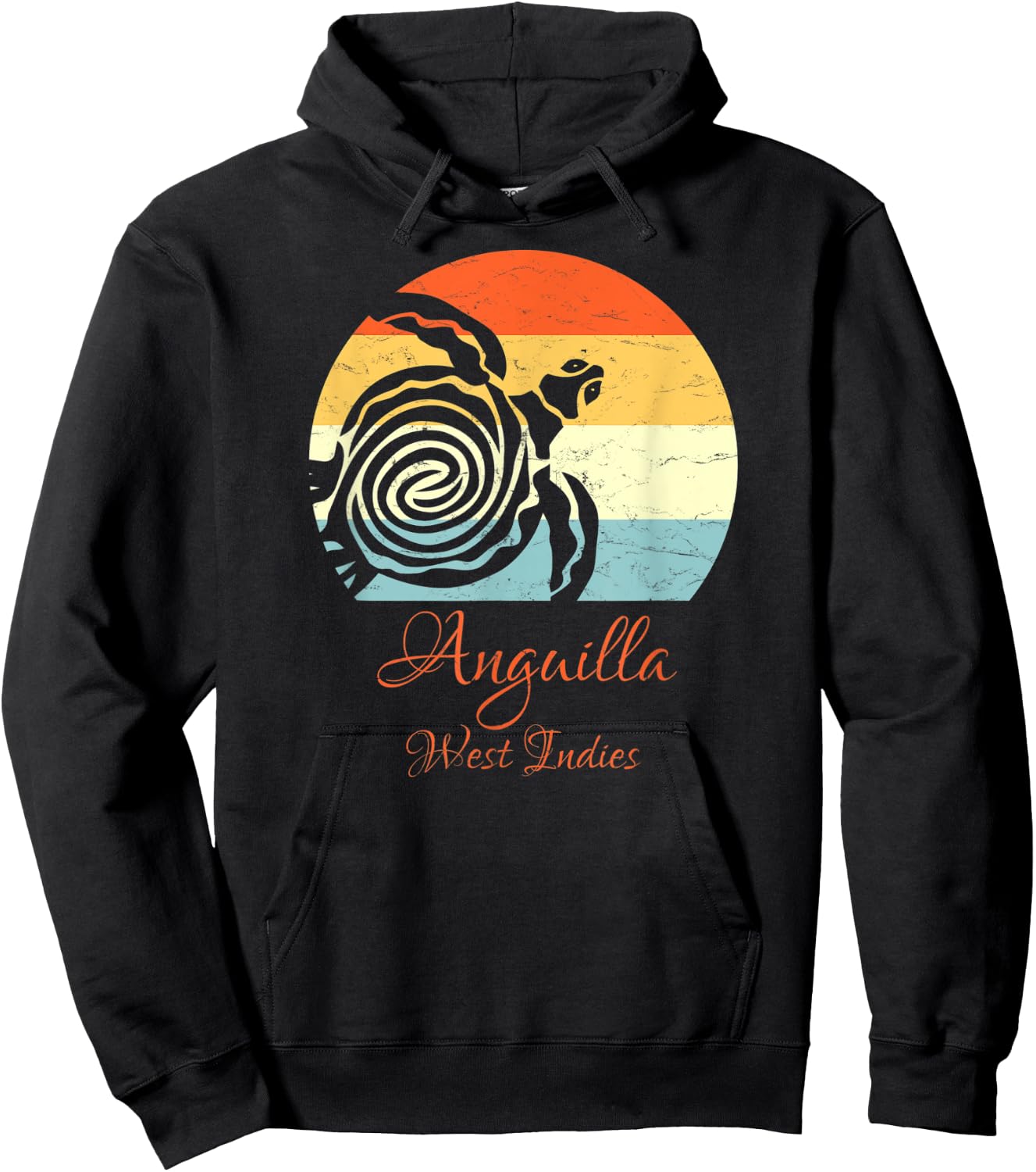 Anguilla, West Indies Vintage Retro Sea Turtle Vacation Hoodie - Hoodie | Black