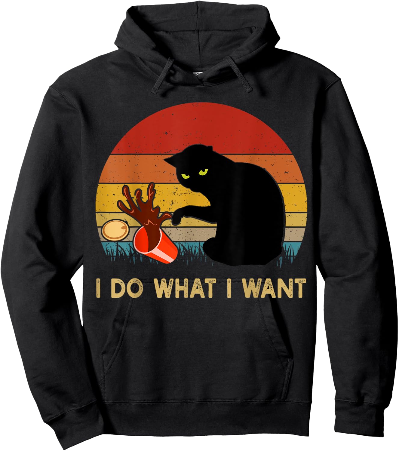 I Do What I Want Funny Black Cat Gifts Men Vintage Hoodie - Hoodie | Black