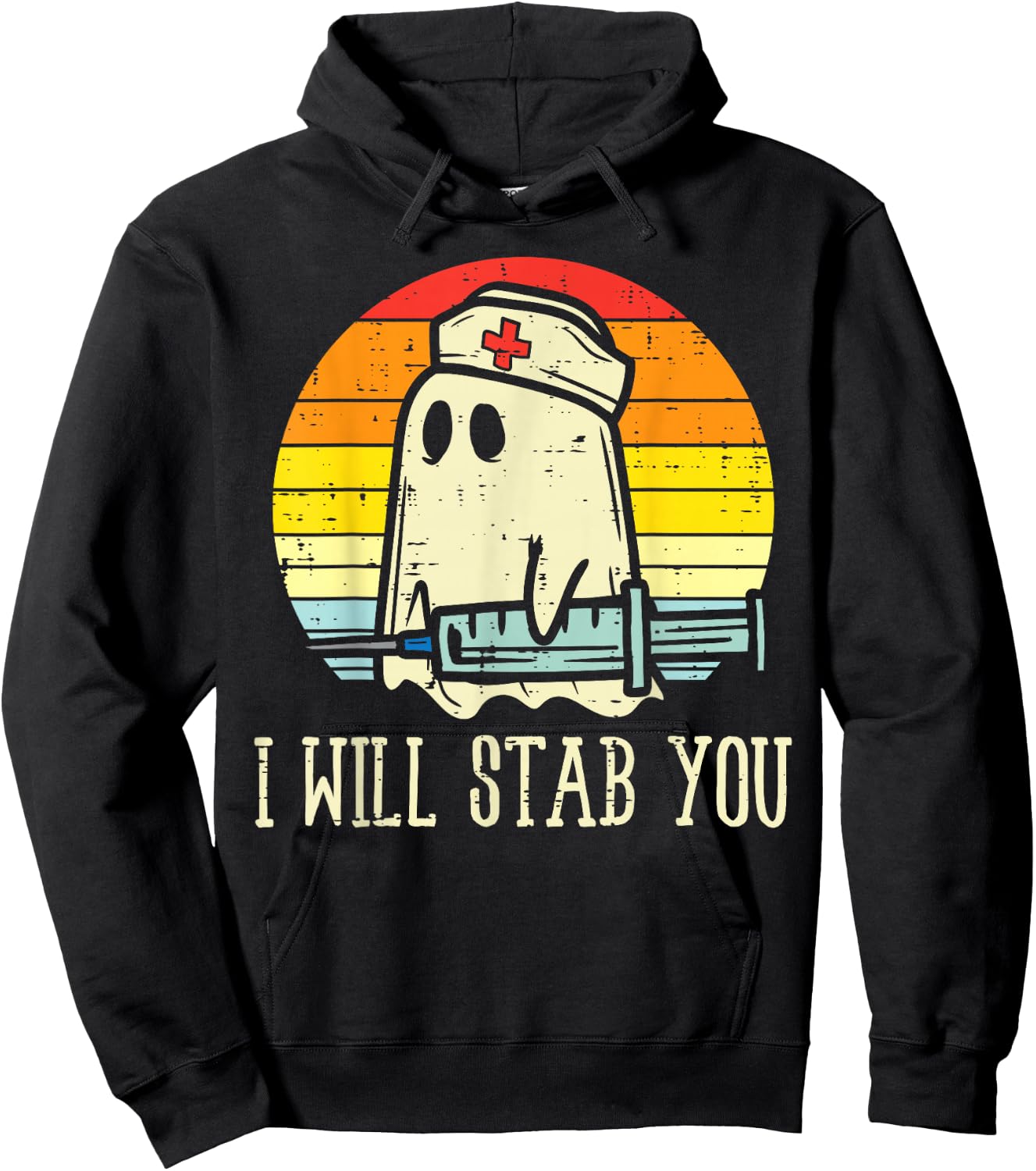 I Will Stab You Ghost Nurse Retro Funny Halloween For Nurses Hoodie - Hoodie | Black