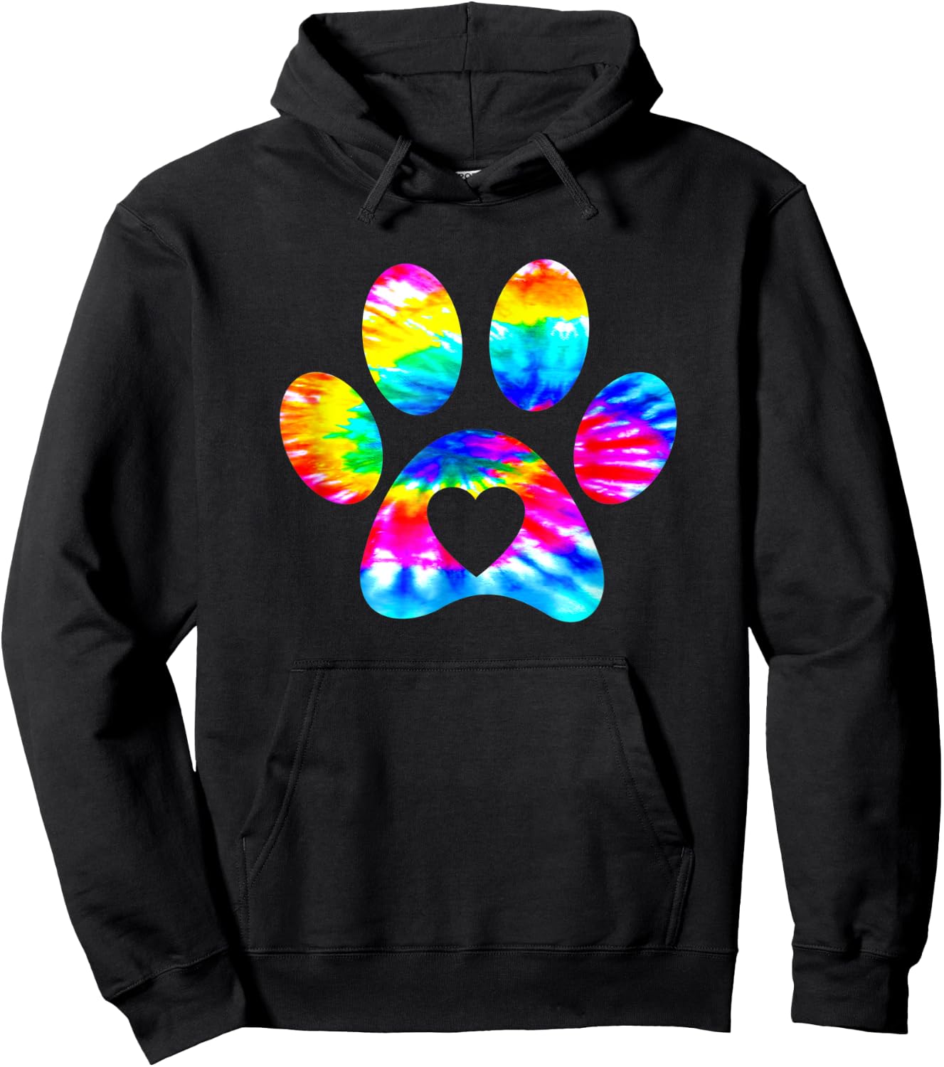 Dog Paw Heart Print Tie Dye for Dog Mom or Cat Mom Hoodie - Hoodie | Black