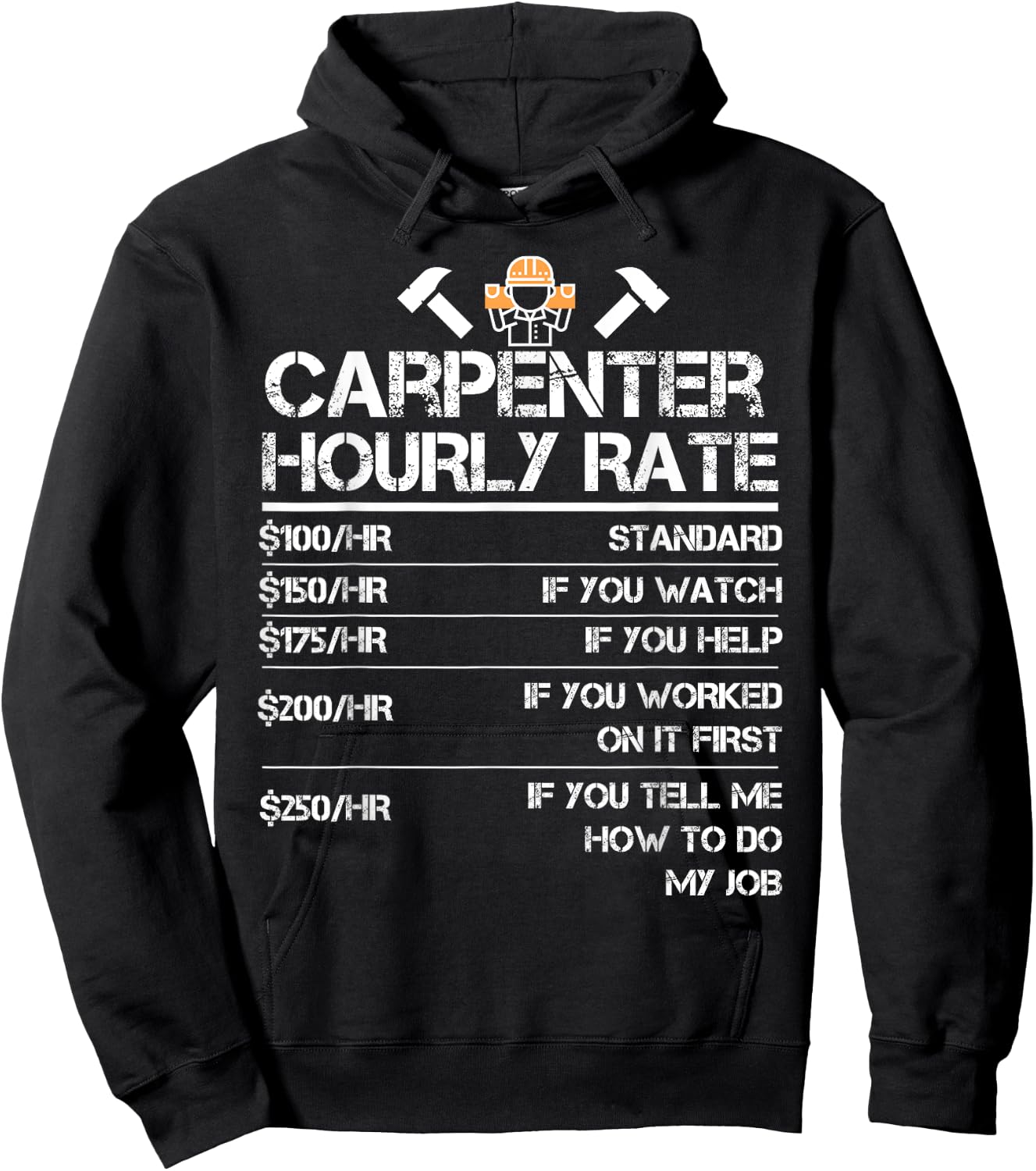Funny Carpenter Hourly Rate Wood Working Labor Rates Hoodie - Hoodie | Black