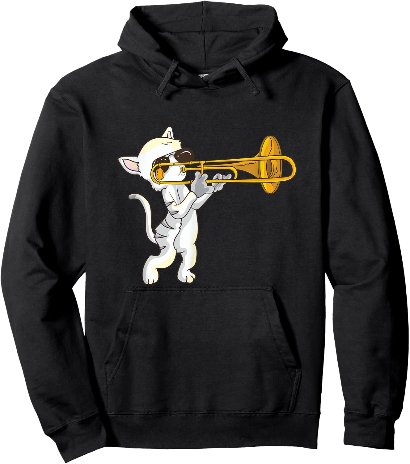 Cat Playing The Trombone Musical Instrument Domestic Cat Hoodie - Hoodie | Black