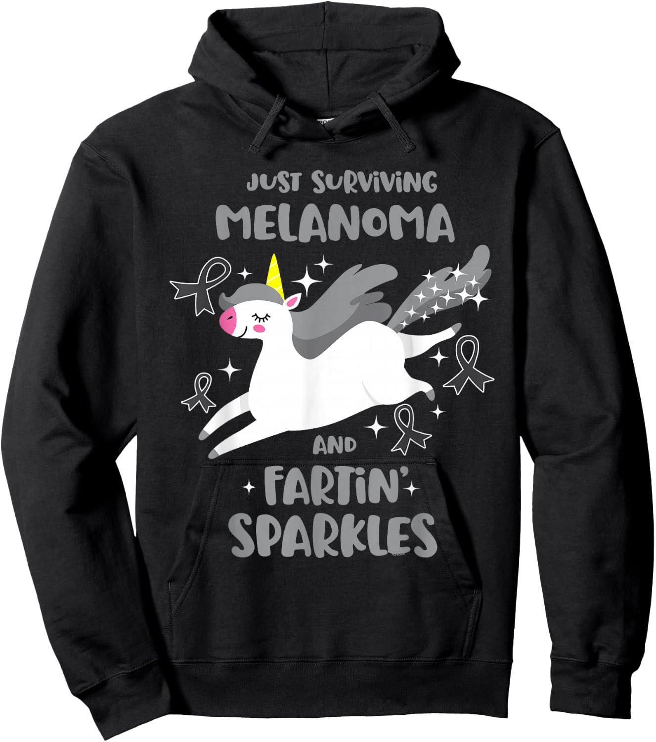 Melanoma Survivor Quote Farting Unicorn Cancer Awareness Hoodie - Hoodie | Black