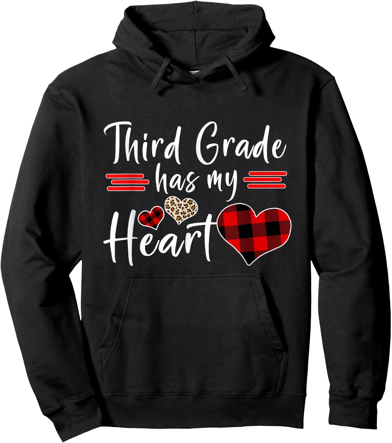 Valentine’s Day Third Grade Has My Heart Plaid Teacher Hoodie - Hoodie | Black