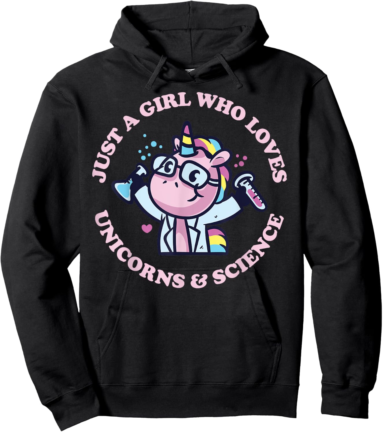 Just A Girl Who Loves Unicorns And Science Cute Unicorn Hoodie - Hoodie | Black