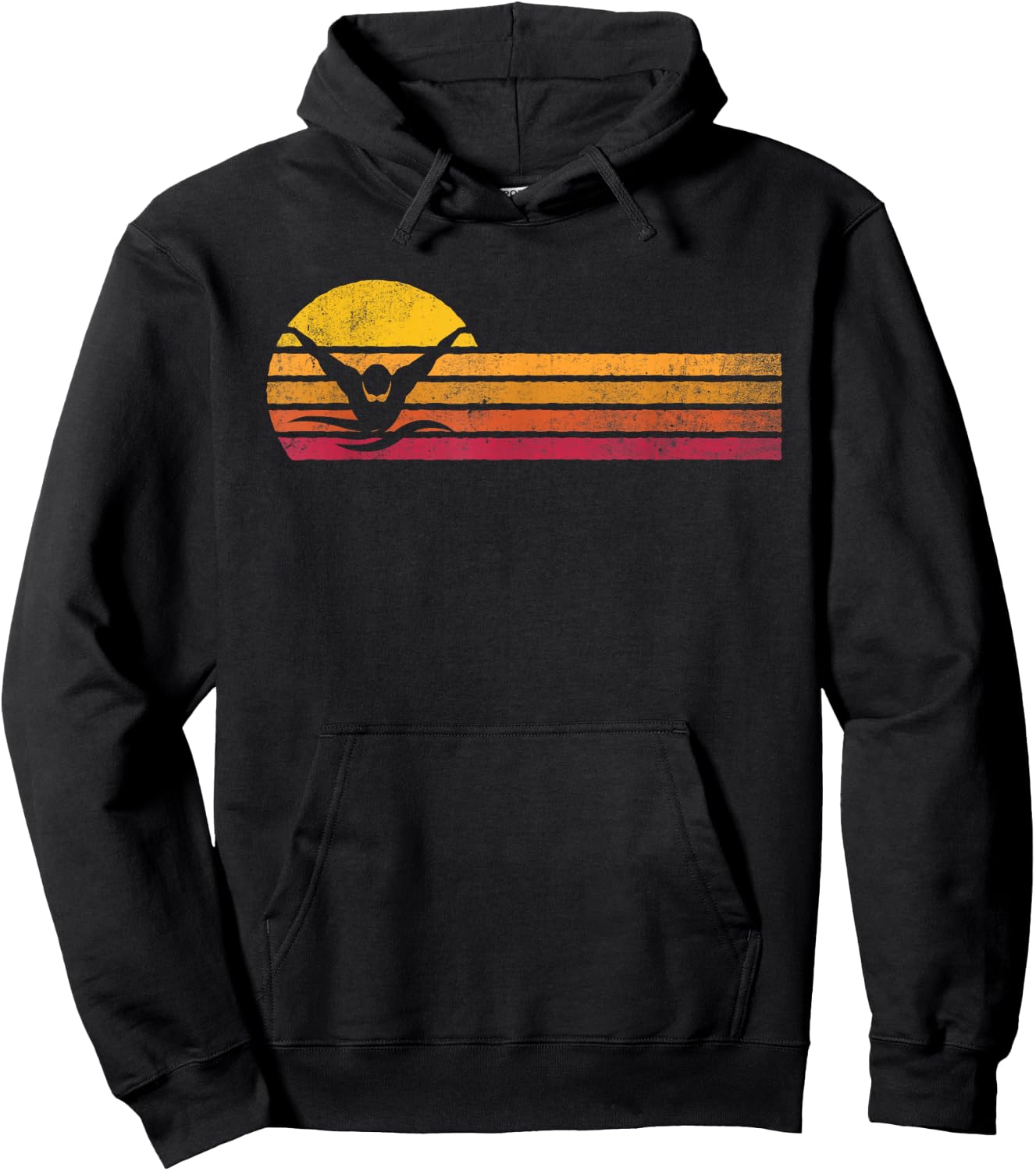 Vintage Style Swimming Silhouette Retro Swimmer 90s Gift Hoodie - Hoodie | Black