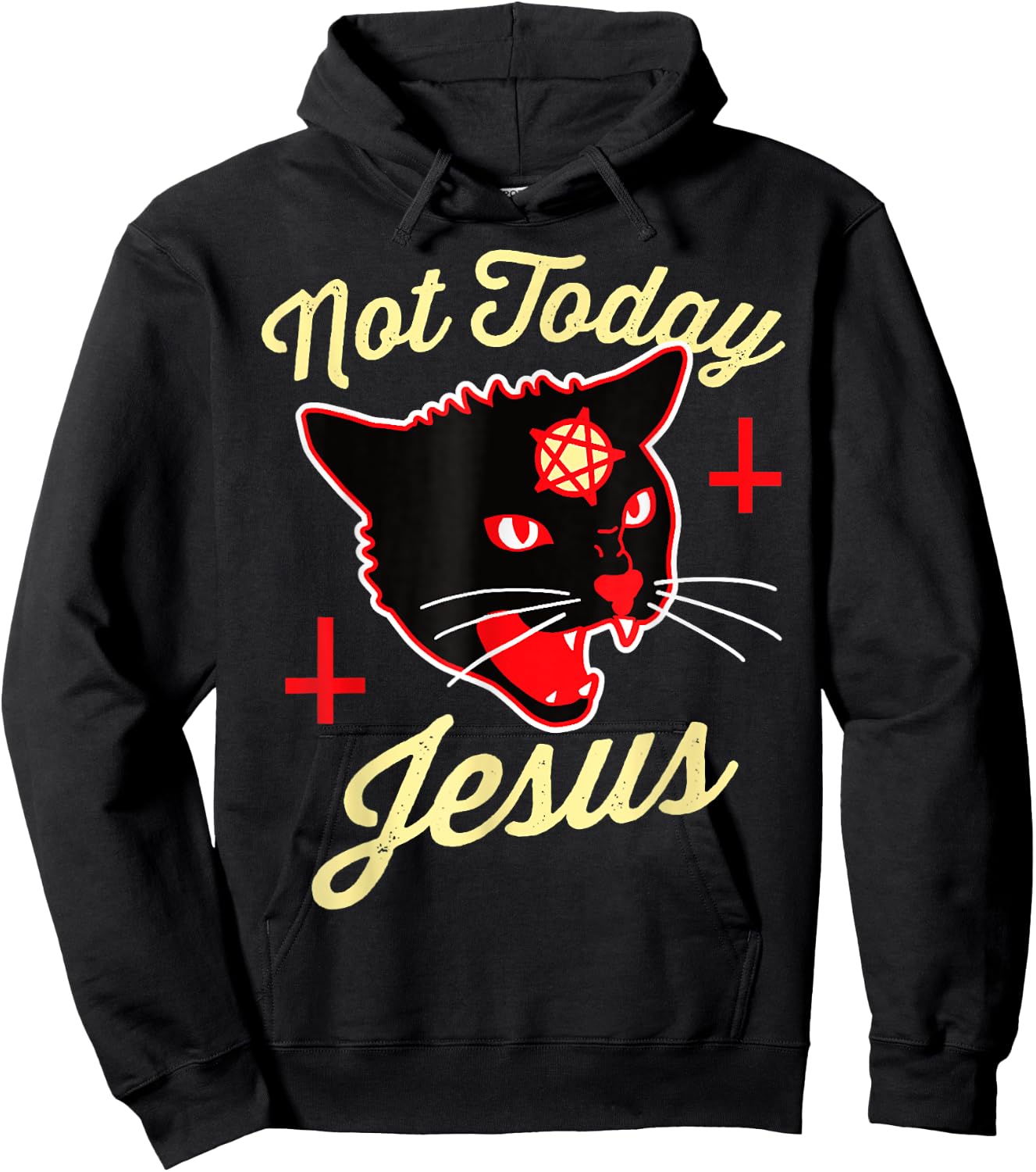 Not Today Jesus Hail Satan Satanic Cat Death Metal Halloween Men Women Hoodie - Hoodie | Black