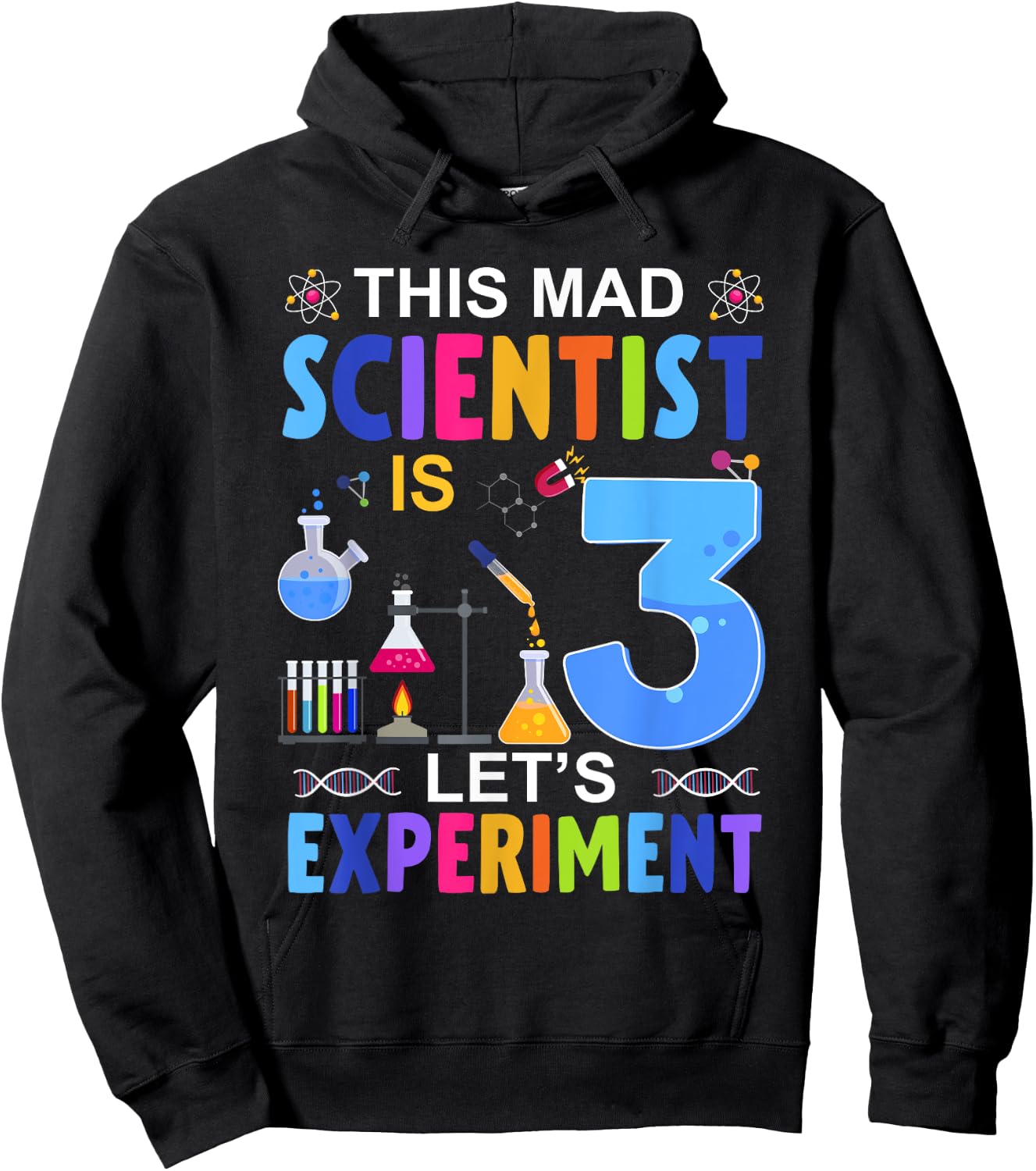 This Mad Scientist Is 3 Year Old Let's Experiment Birthday Hoodie - Hoodie | Black