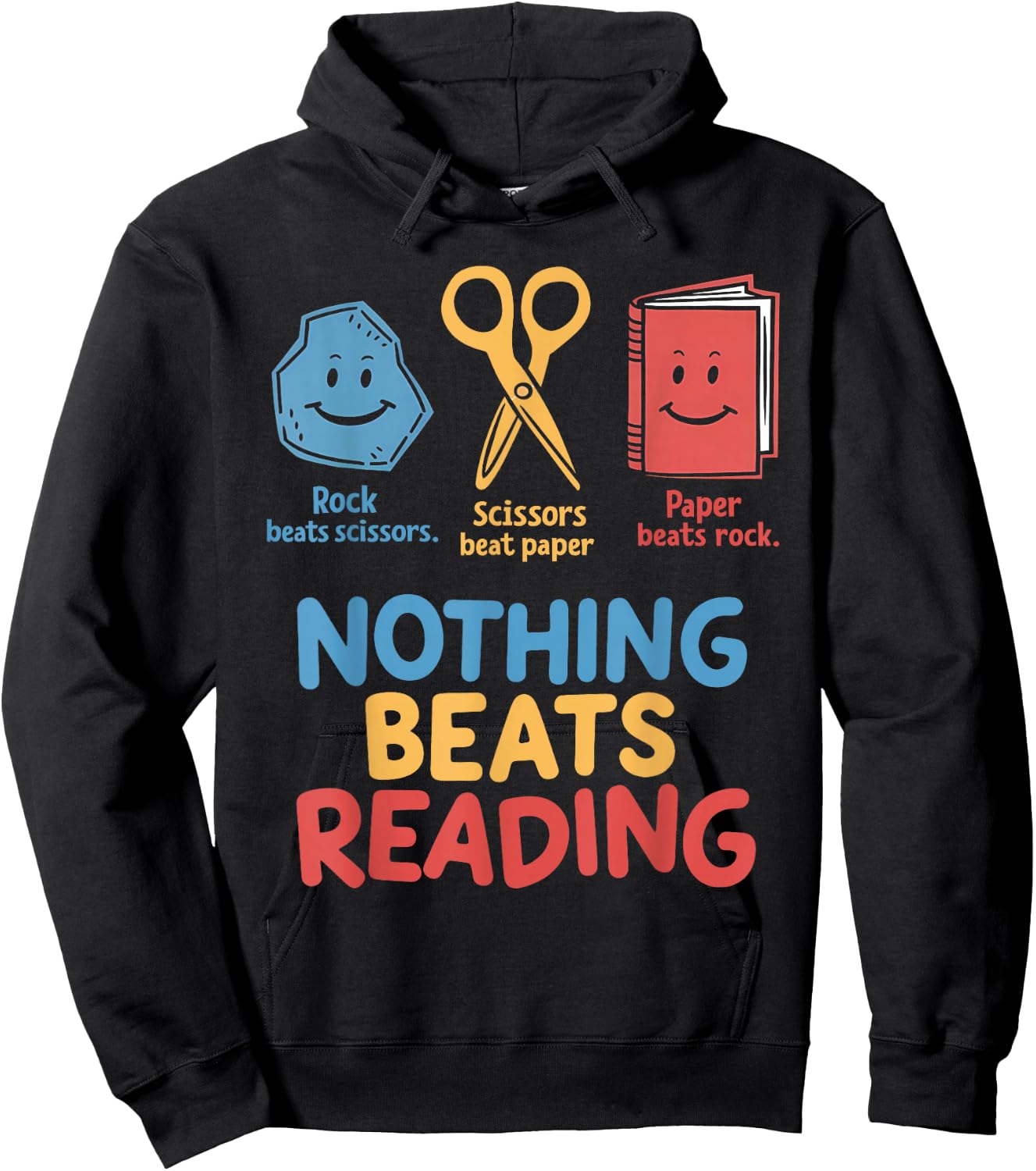 Nothing Beats Reading Funny Librarian Bookworms Rock Paper Hoodie - Hoodie | Black