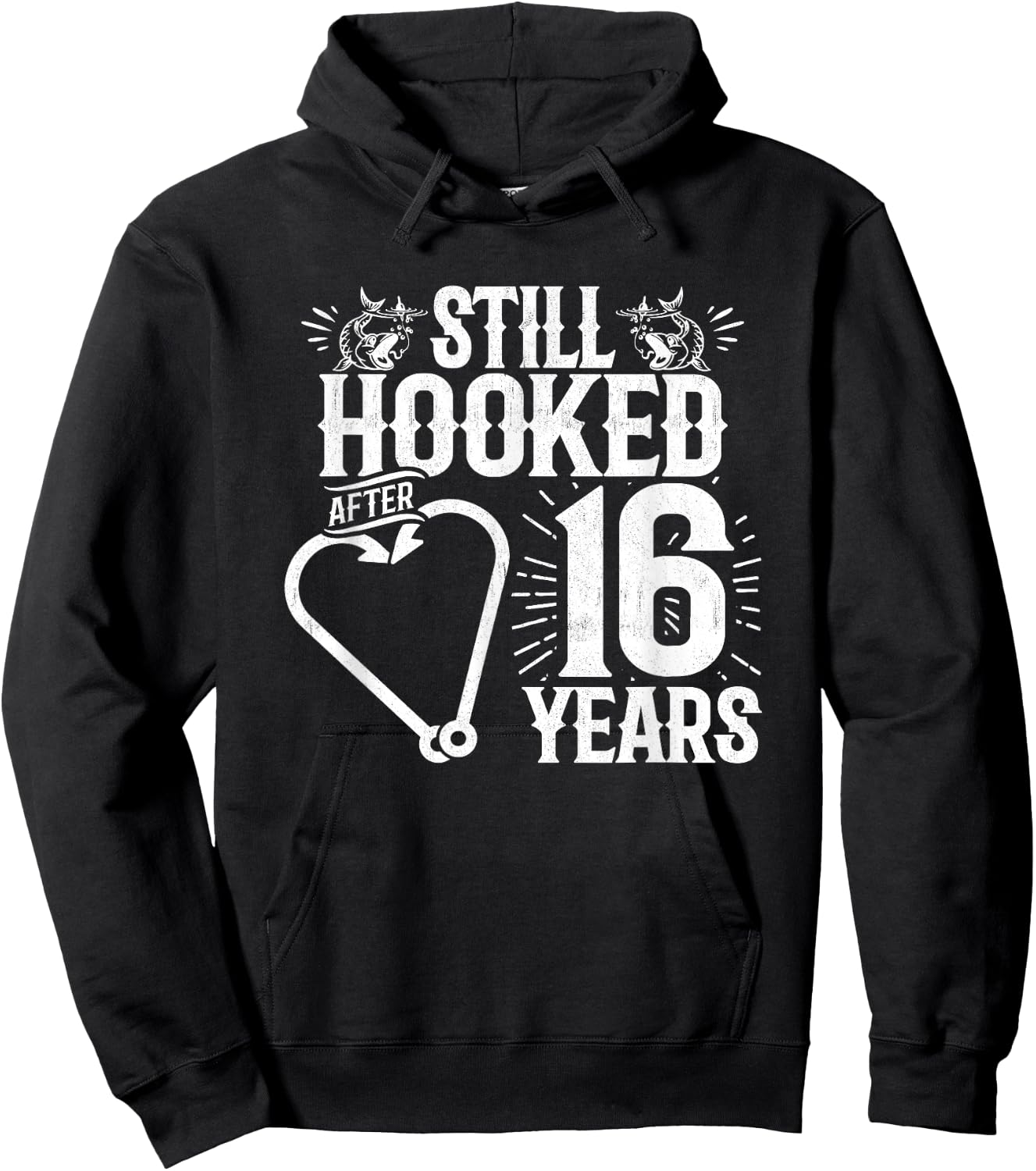 Married 16 Years - Fishing Couple - 16th Wedding Anniversary Hoodie - Hoodie | Black
