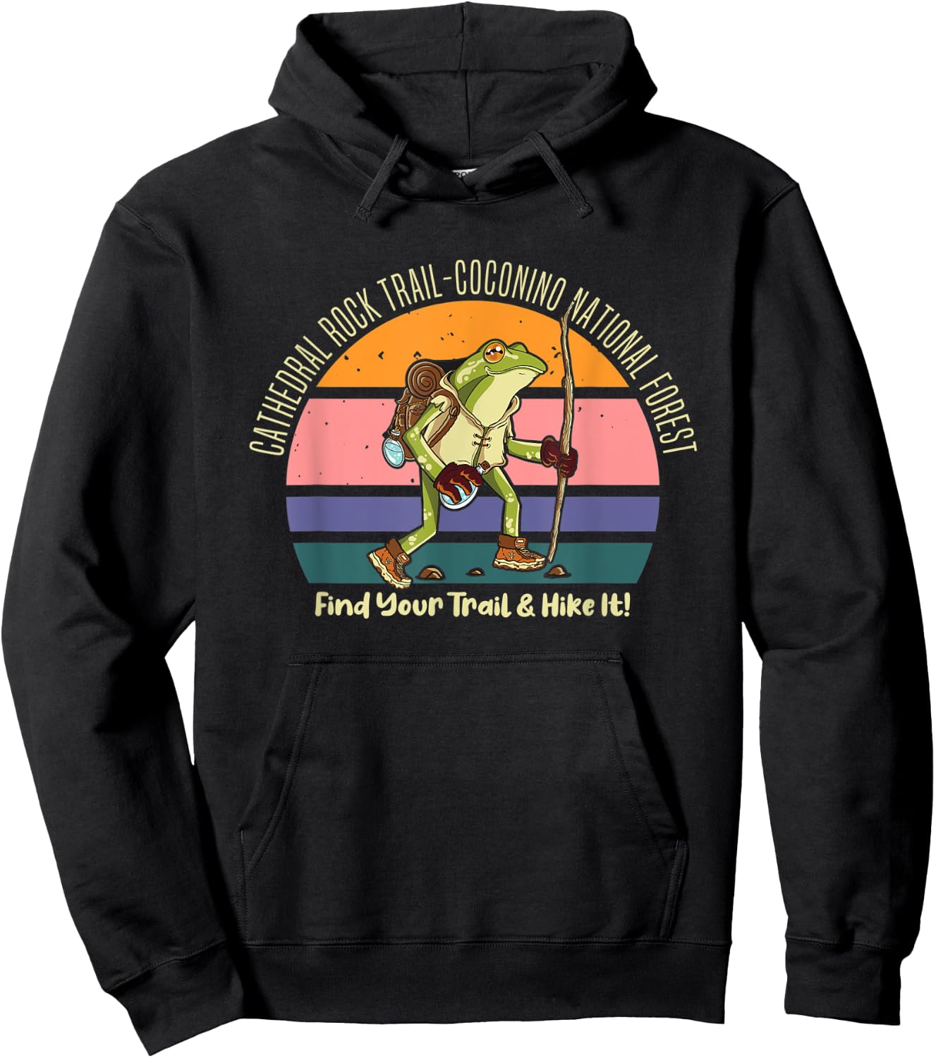 Cathedral Rock Hiking Frog Find Your Trail Hike It Camping Hoodie - Hoodie | Black