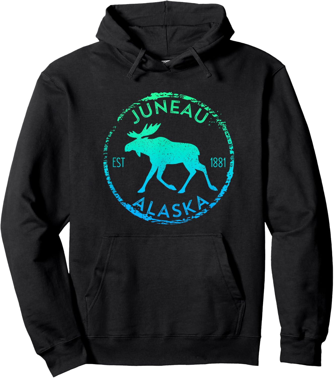 Juneau Alaska Moose Gradient Distressed Souvenir Hoodie - Hoodie | Black
